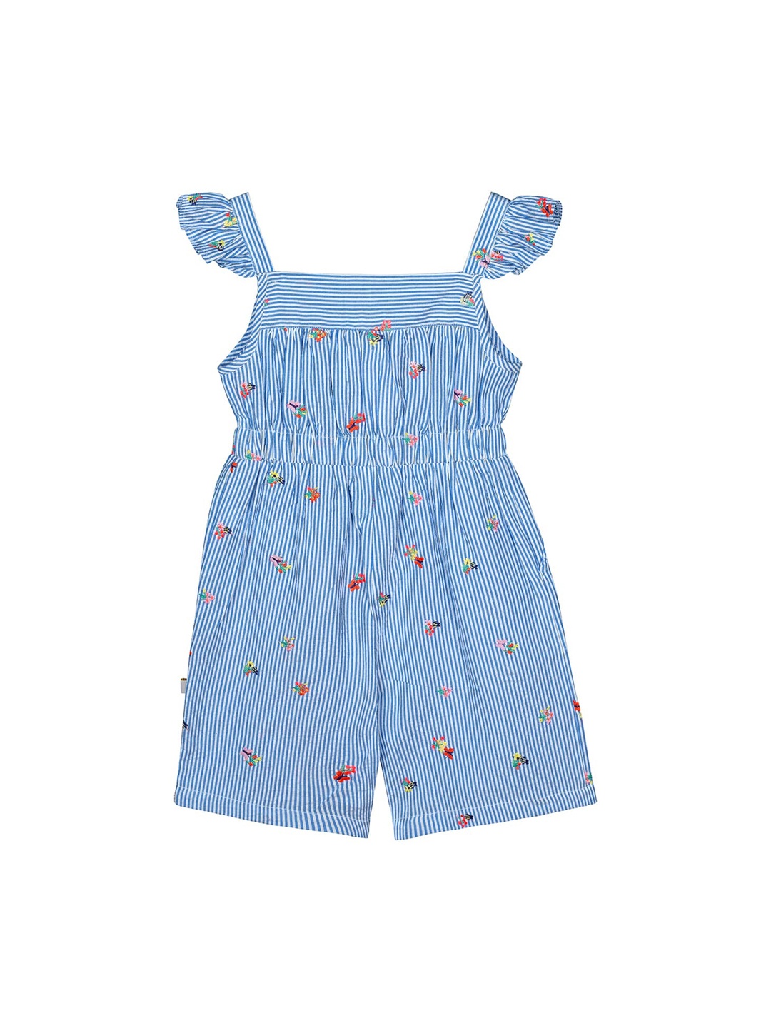Budding Bees Girls Blue & White Striped Playsuit
