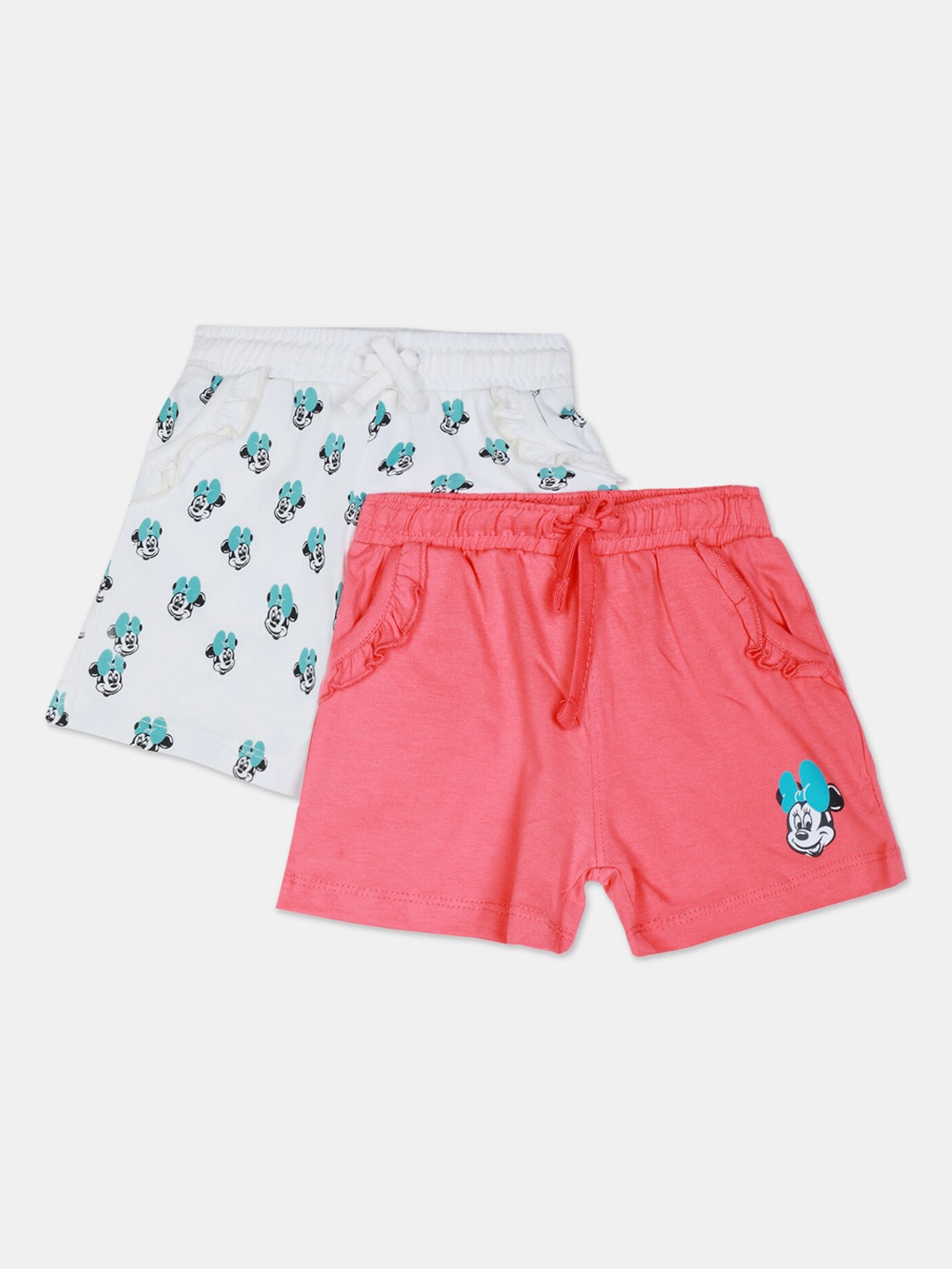 Colt Girls Pack of 2 Mickey Mouse Printed Regular Fit Shorts, White
