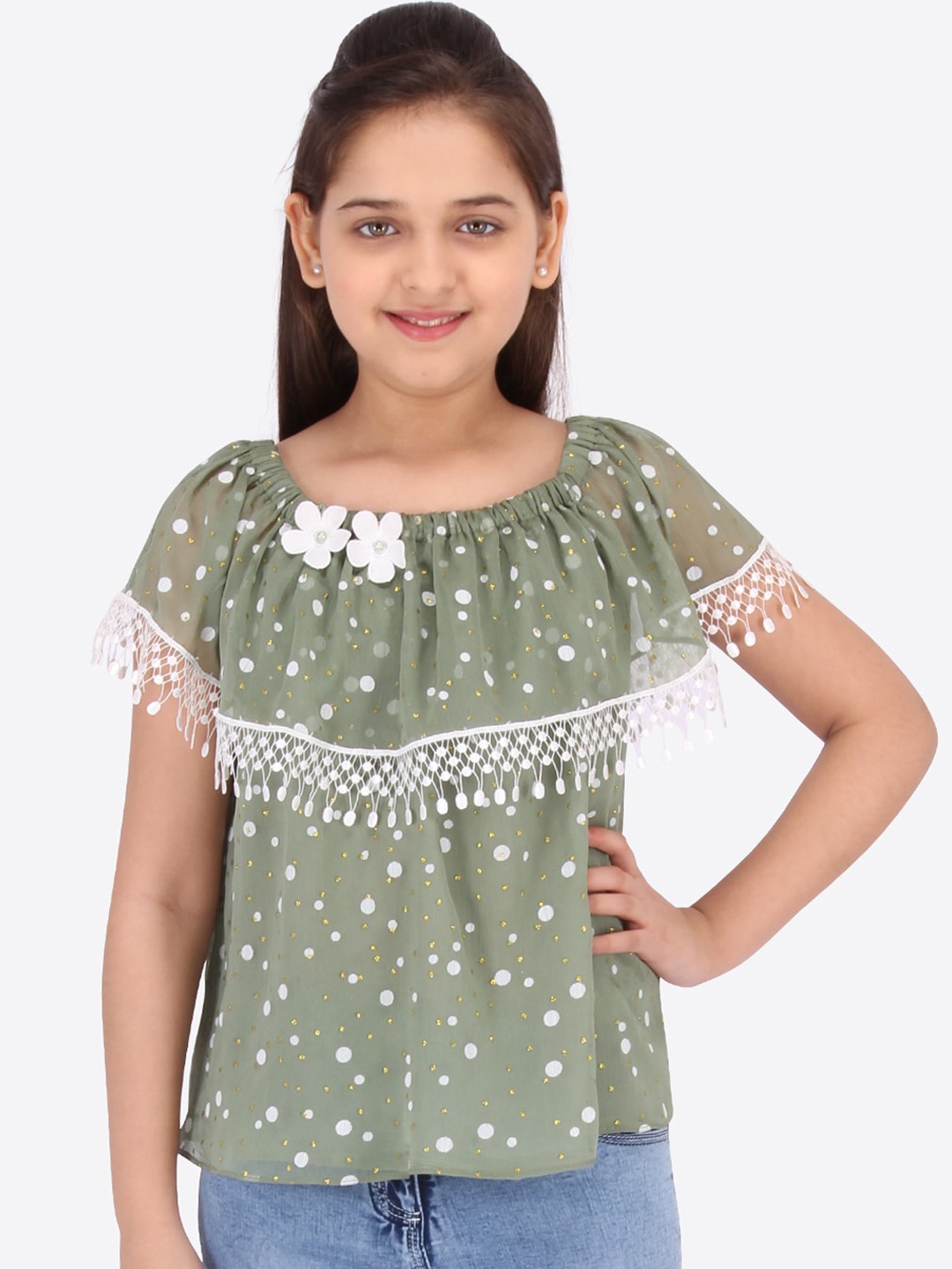 Cutecumber Green Printed Layered Georgette Regular Top
