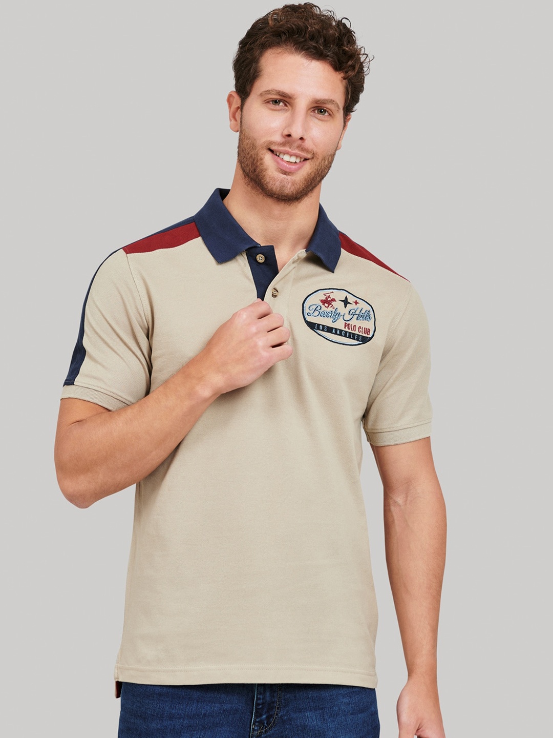 Beverly Hills Polo Club Men Brown Self Design Polo Collar T-shirt