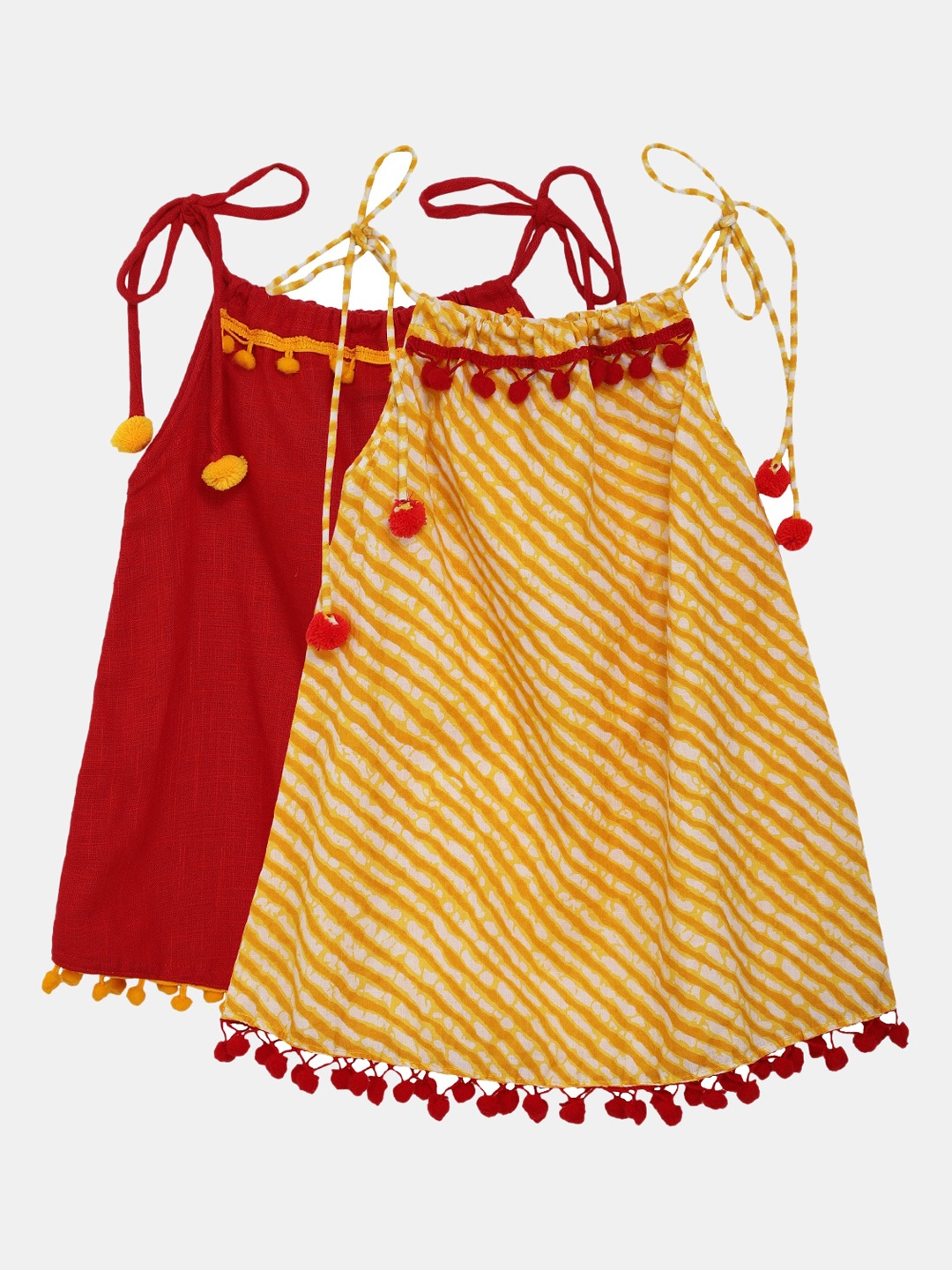 Bownbee Set of 2 Printed Pure Cotton Regular Top, Yellow