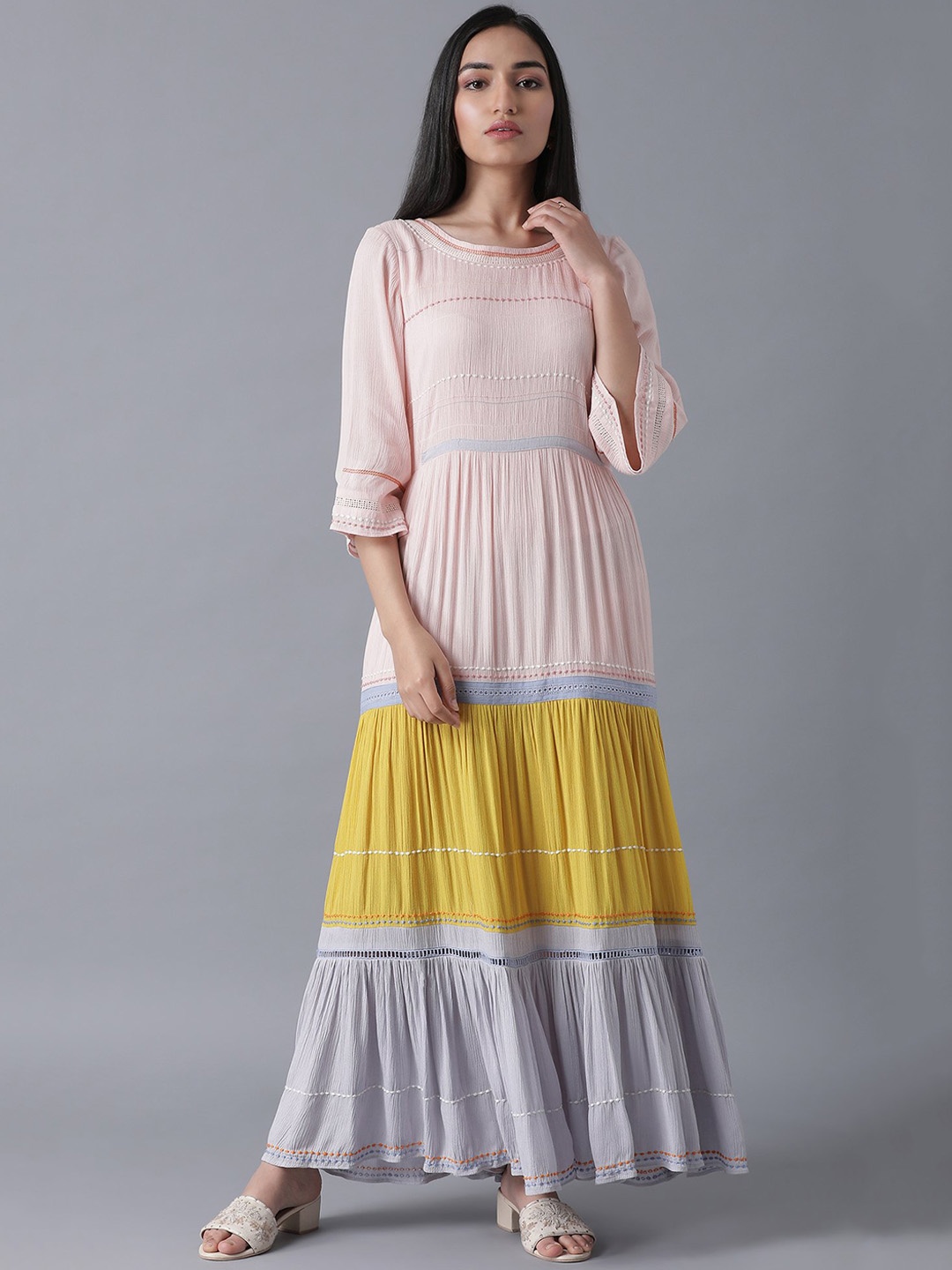 W Women Pink Colourblocked Maxi Dress
