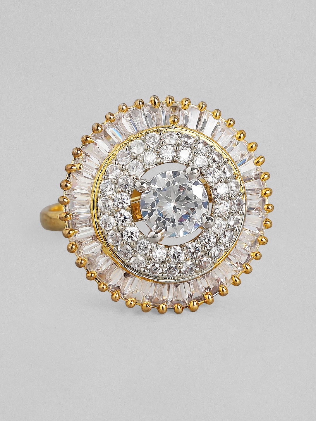 Rubans Gold-Plated White CZ-Studded Handcrafted Finger Ring