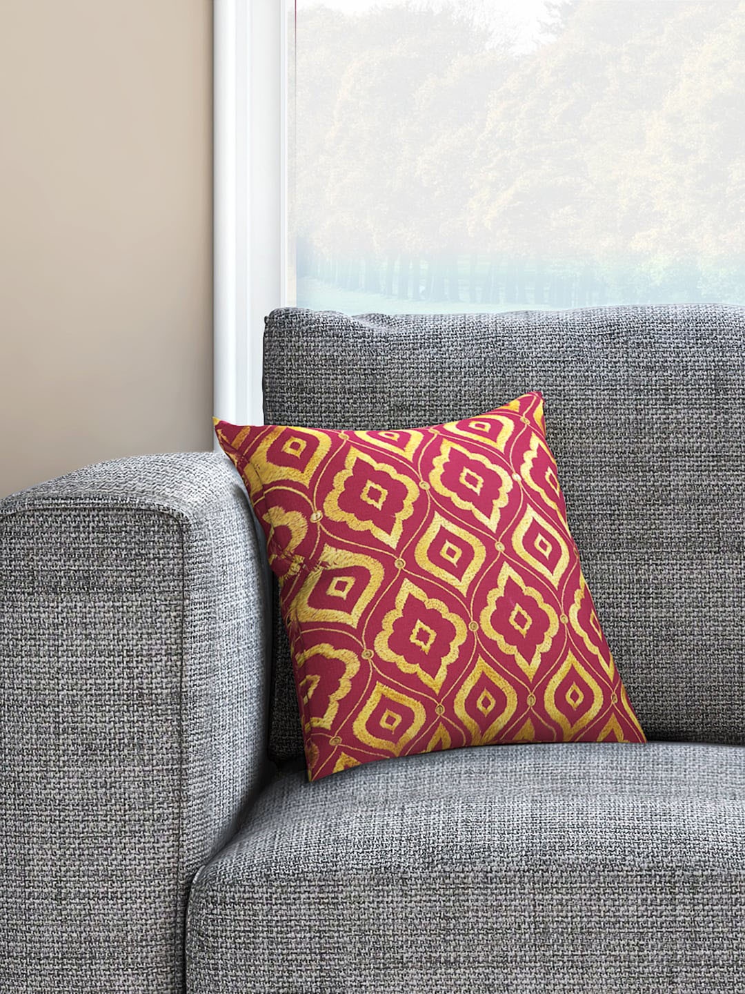 Living scapes by Pantaloons Pink & Gold-Toned Set of Single Embroidered Square Cushion Covers
Living scapes by Pantaloons Pink & Gold-Toned Set of Single Embroidered Square Cushion Covers