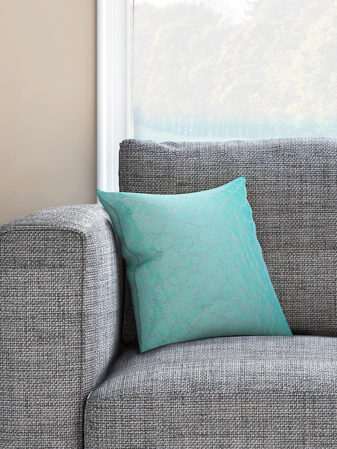Living scapes by Pantaloons Teal & Silver-Toned Set of Single Embroidered Square Cushion Covers
Living scapes by Pantaloons Teal & Silver-Toned Set of Single Embroidered Square Cushion Covers
