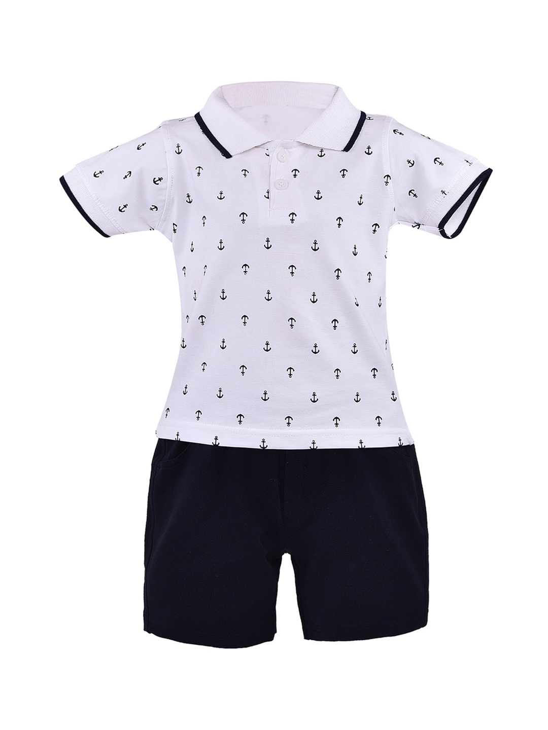 Wish Karo Boys White & Navy Blue Printed T-shirt with Shorts