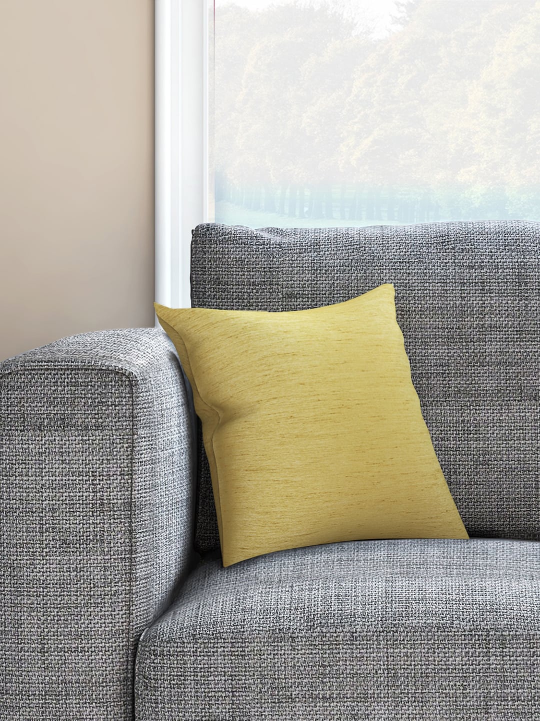 Living scapes by Pantaloons Yellow Set of Single Solid Square Cushion Covers