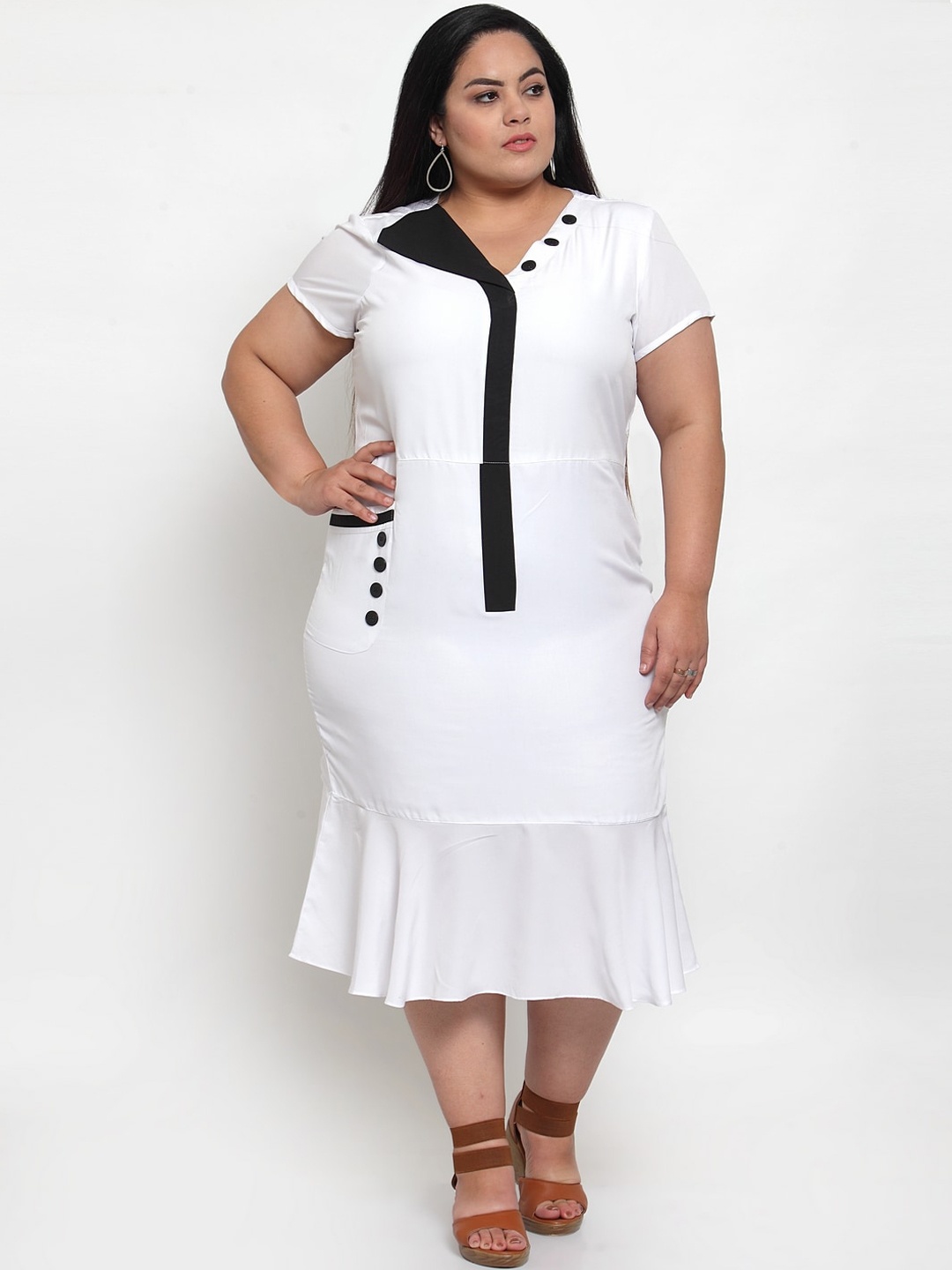 Flambeur Women Off-White Solid Sheath Dress