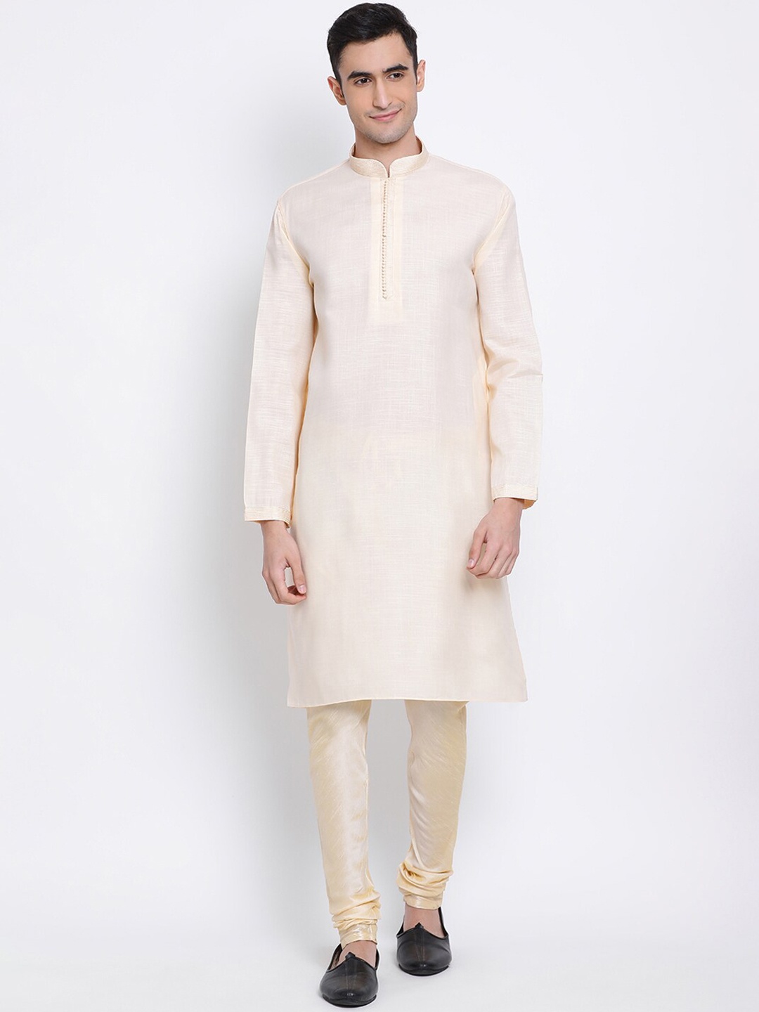 Sanwara Men Cream-coloured Solid Kurta