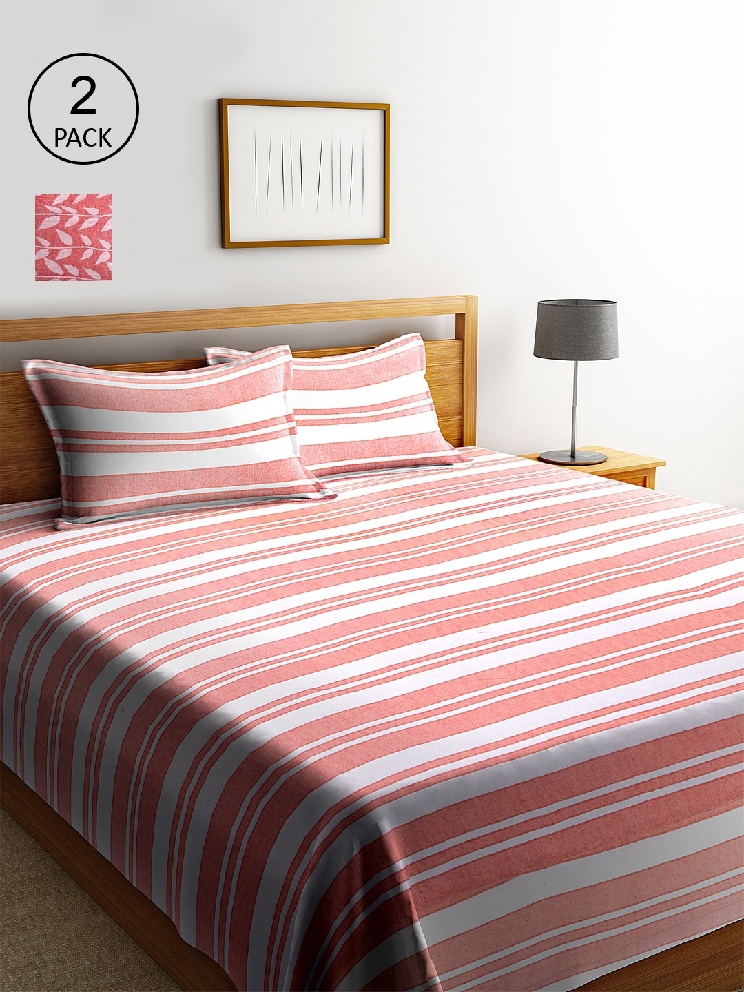 KLOTTHE Set Of 2 Peach-Colored & White Striped Double King Bed Covers with 4 Pillow Covers
KLOTTHE Set Of 2 Peach-Colored & White Striped Double King Bed Covers with 4 Pillow Covers