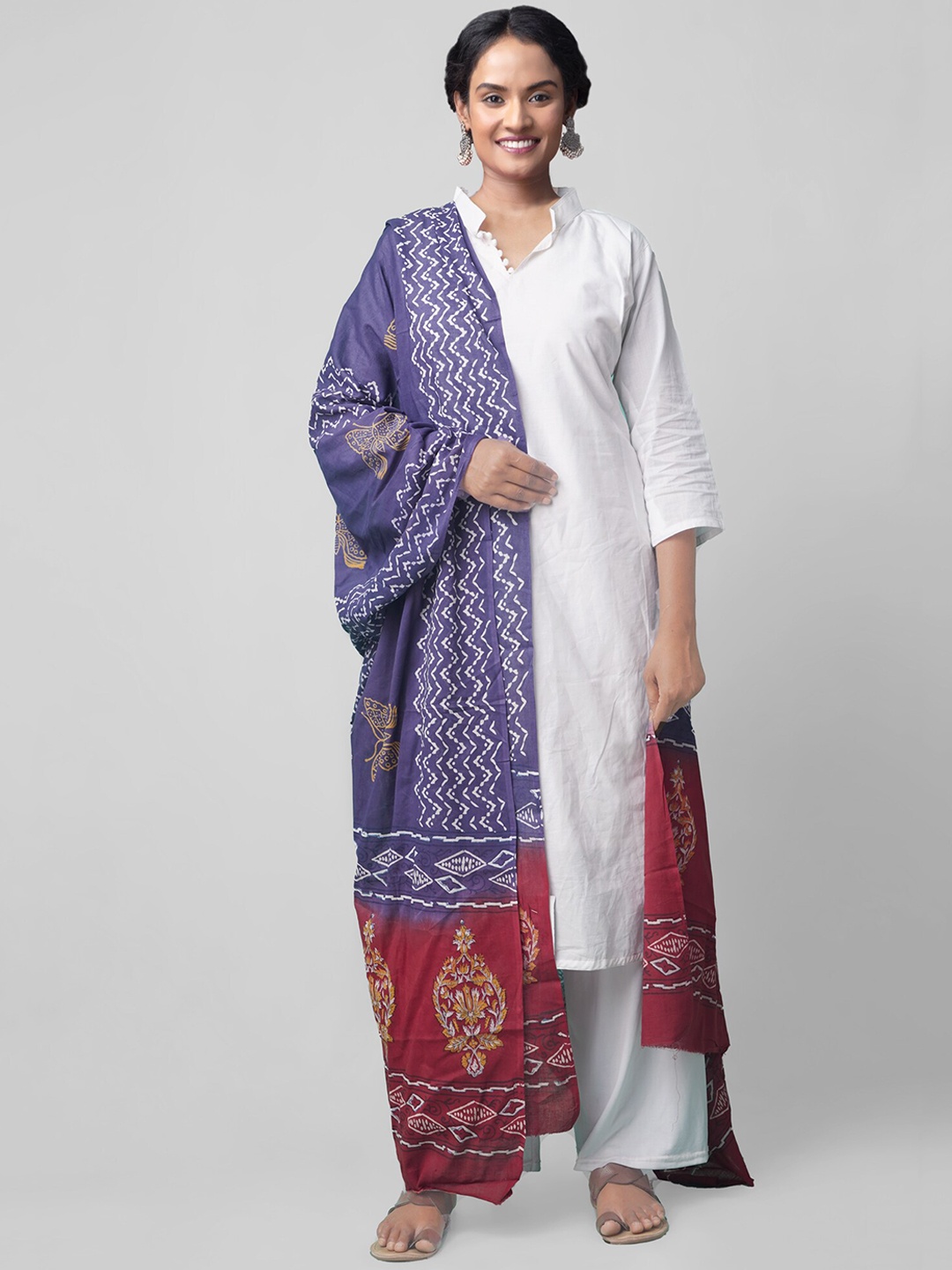 Unnati Silks Purple & Maroon Printed Dupatta