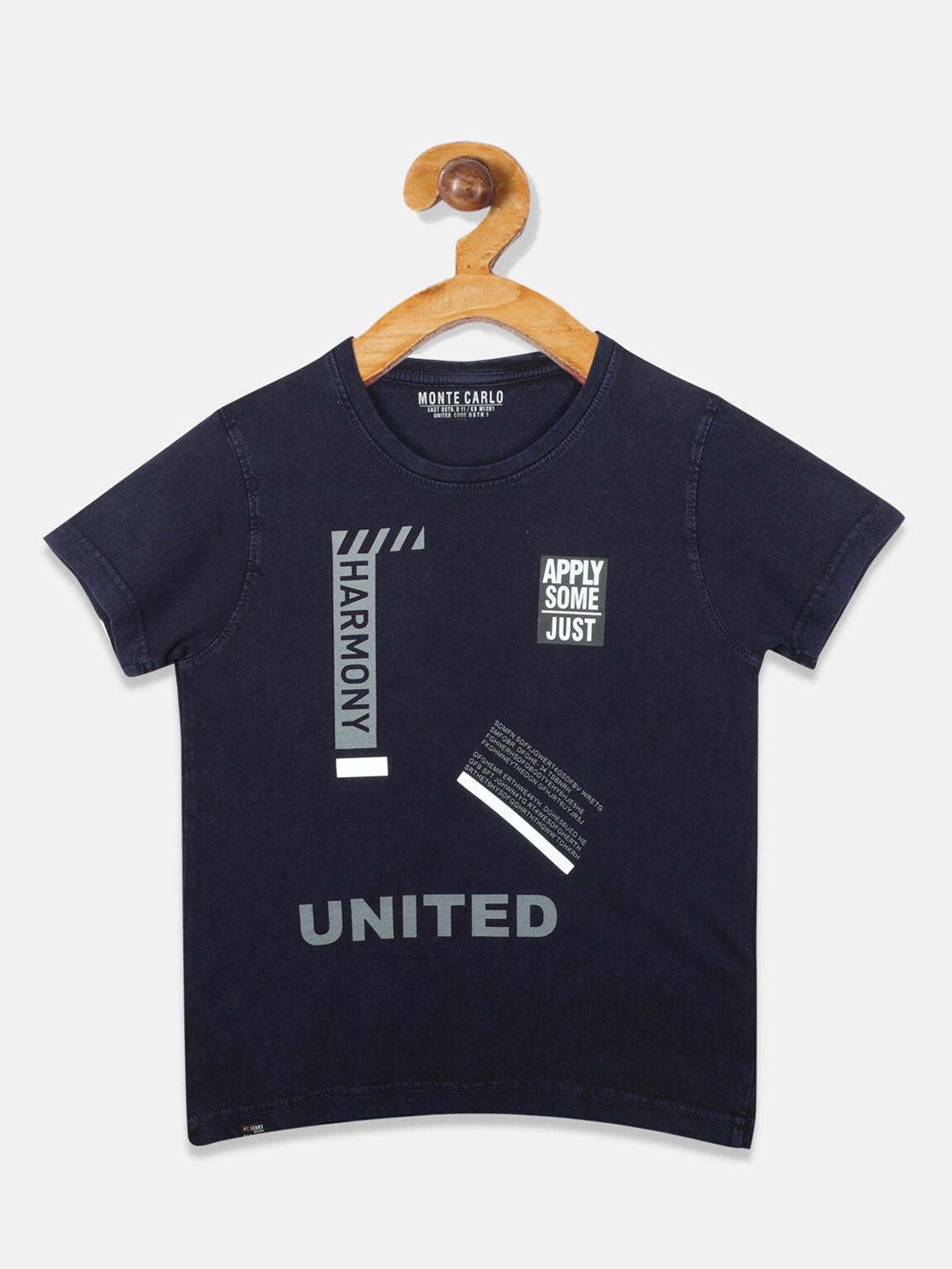 Monte Carlo Boys Navy Blue Printed V-Neck T-shirt