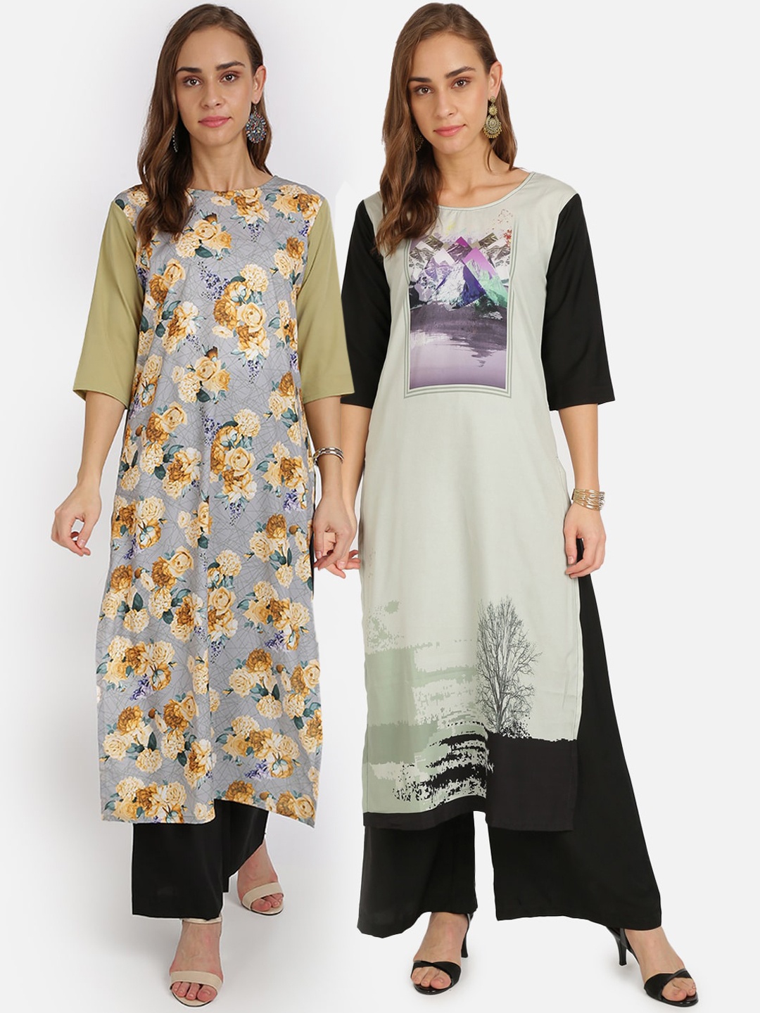 Florence Women Pack Of 2 Printed Kurta with Palazzos, Multi