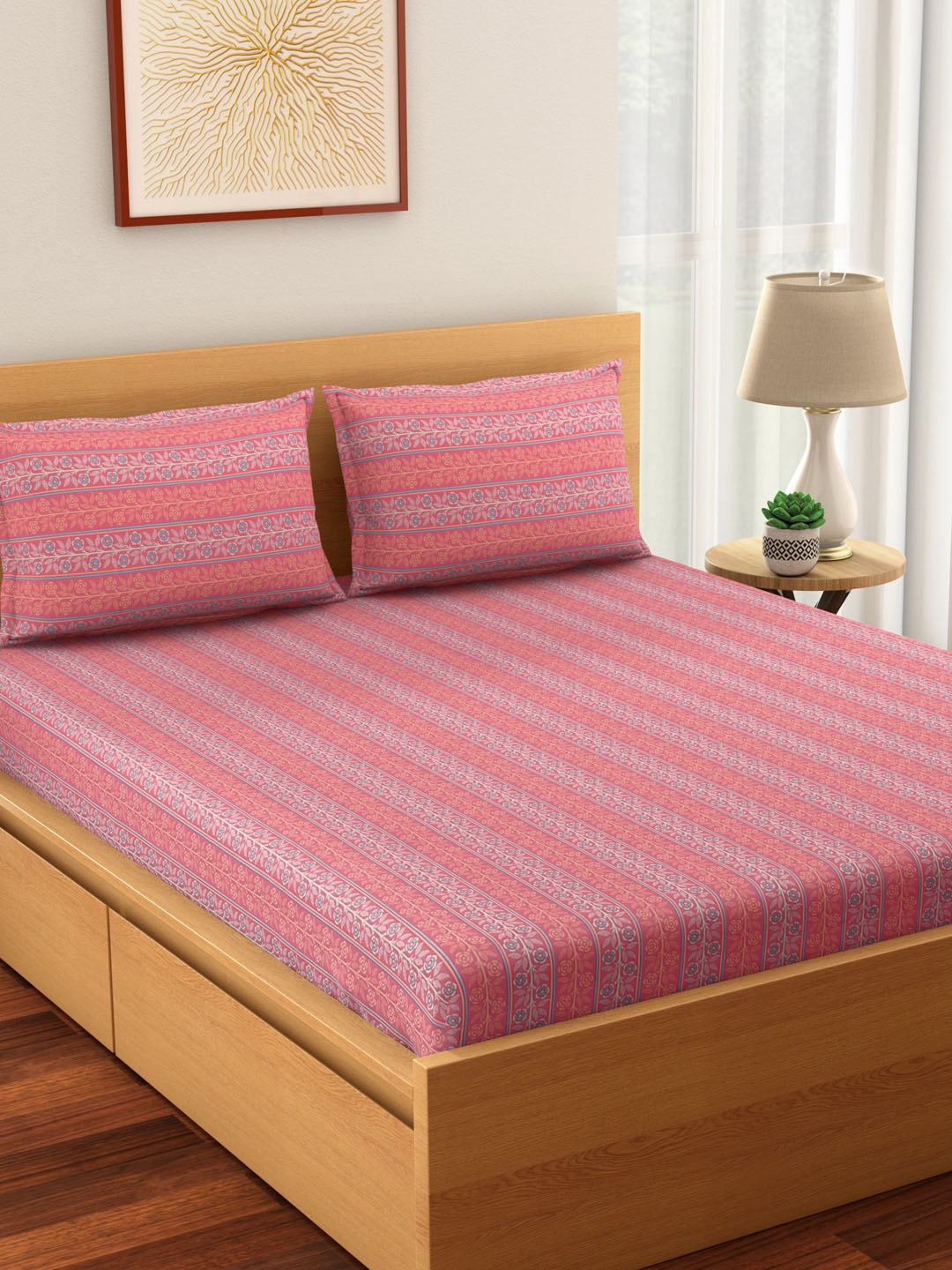 Living scapes by Pantaloons Pink & Blue 210 TC Cotton 1 Queen Bedsheet & 2 Pillow Covers
Living scapes by Pantaloons Pink & Blue 210 TC Cotton 1 Queen Bedsheet & 2 Pillow Covers