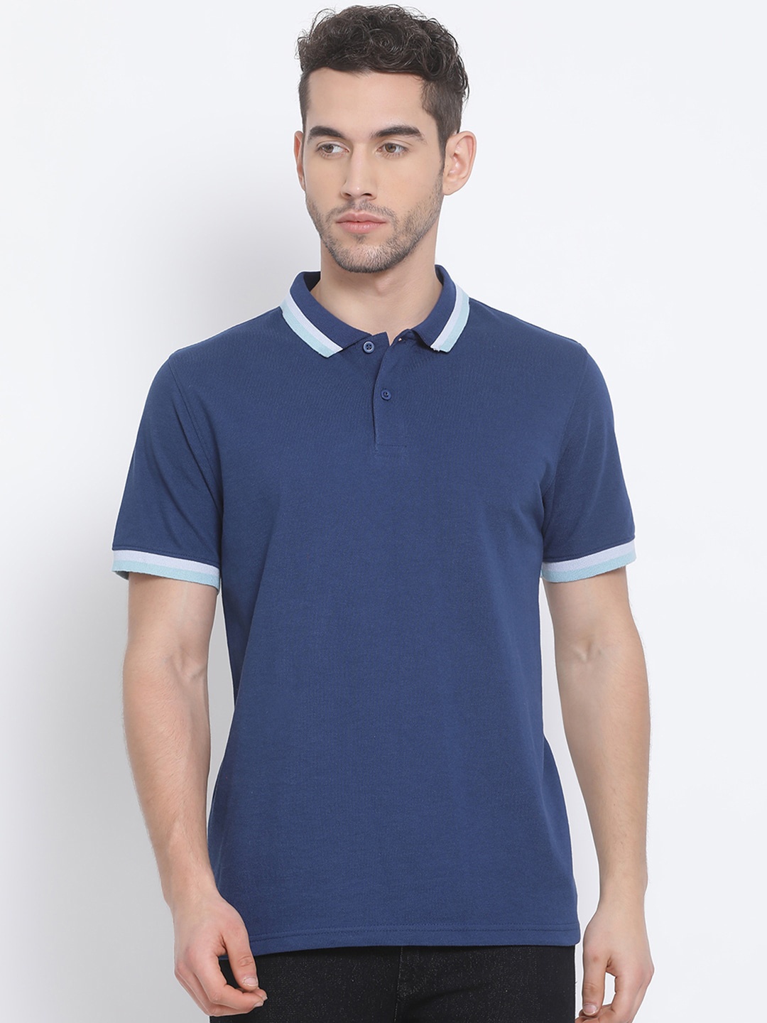 Richlook Men Blue Solid Polo Collar T-shirt