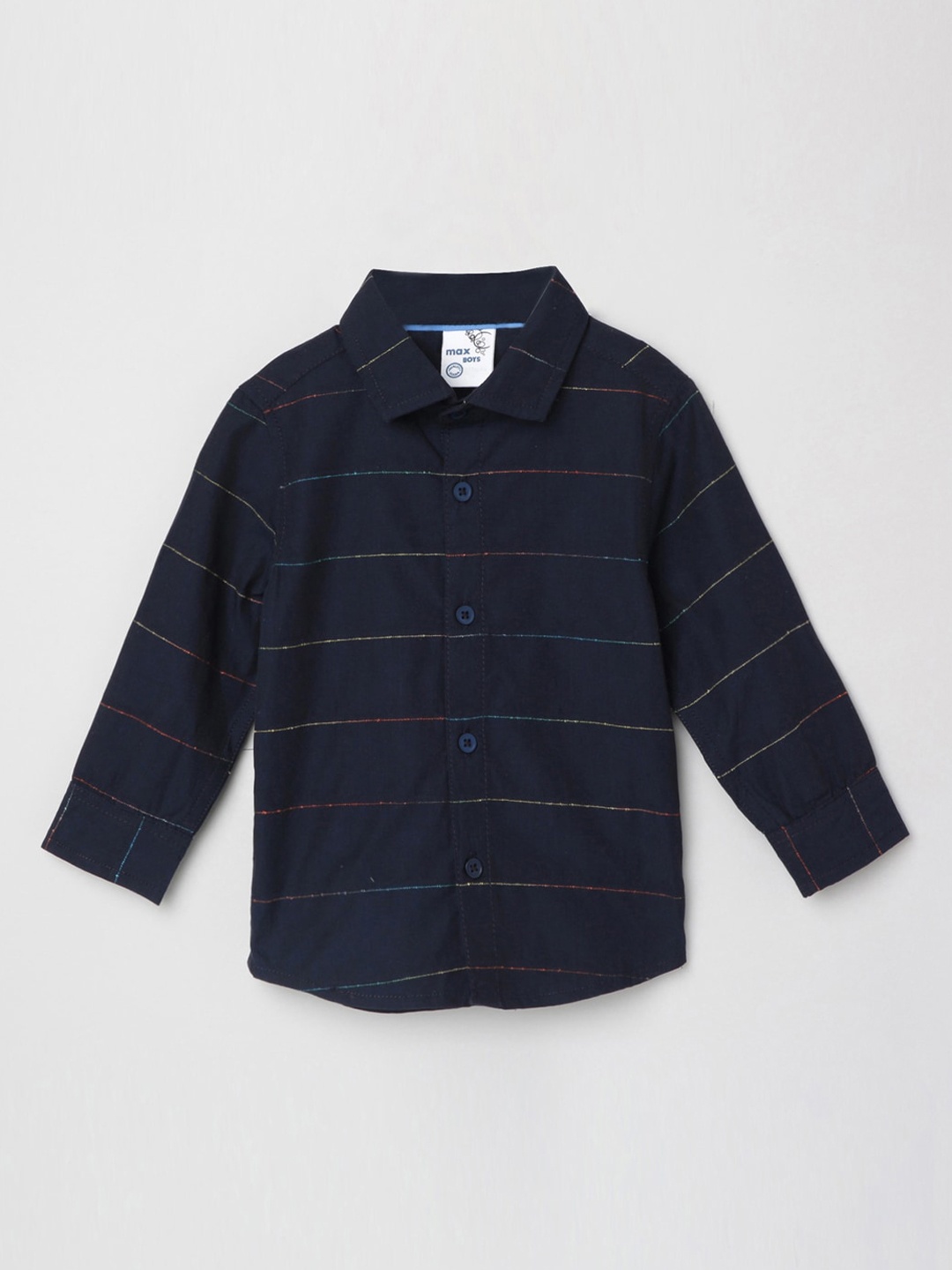 max Boys Blue Regular Fit Striped Casual Shirt