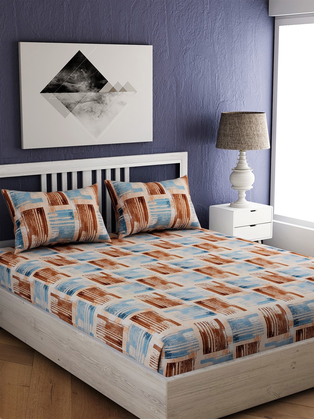 EverHOME Peach-Coloured & Blue Conversational 144 TC Cotton 1 King Bedsheet with 2 Pillow Covers
EverHOME Peach-Coloured & Blue Conversational 144 TC Cotton 1 King Bedsheet with 2 Pillow Covers