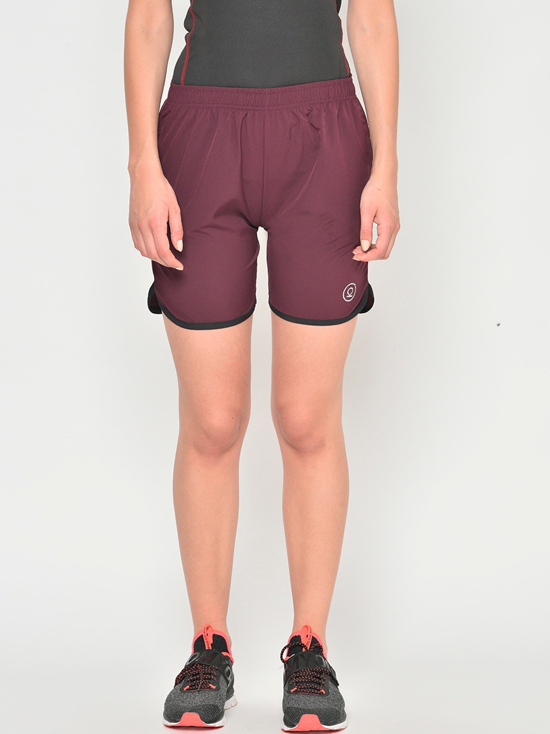 CHKOKKO Women Maroon Solid Regular Fit Sports Shorts