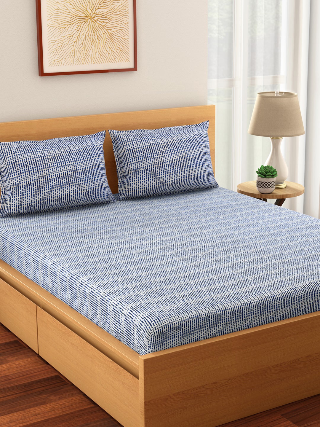 Living scapes by Pantaloons Blue & White Geometric 144 TC Cotton 1 King Bedsheet with 2 Pillow Covers
Living scapes by Pantaloons Blue & White Geometric 144 TC Cotton 1 King Bedsheet with 2 Pillow Covers