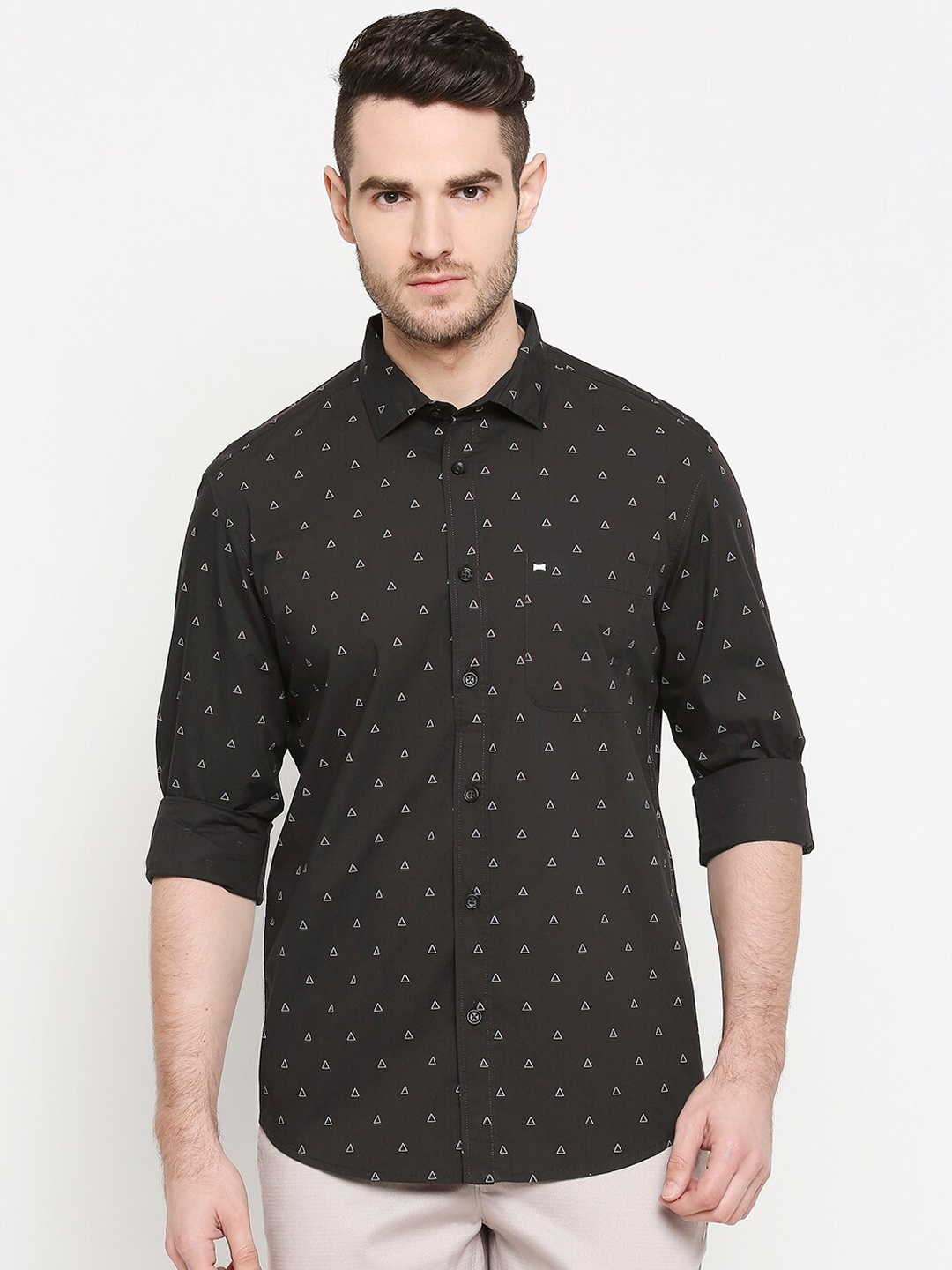 Basics Men Brown Slim Fit Printed Casual Shirt