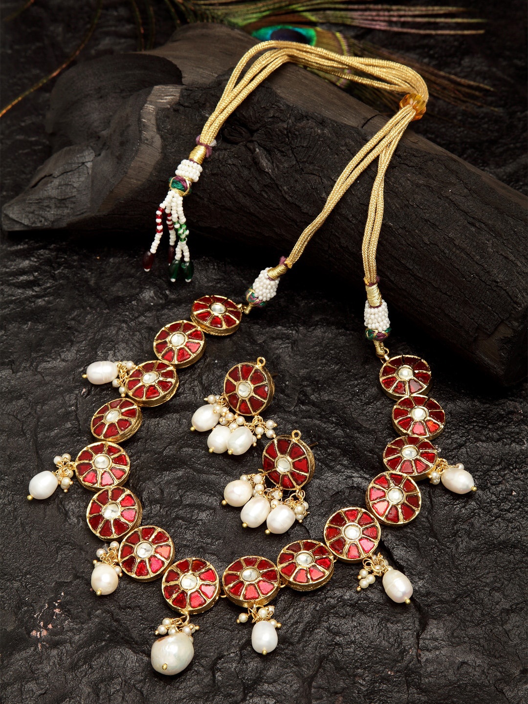 DUGRISTYLE Gold-Plated Red & White Ruby-Studded & Pearl Beaded Sustainable Jewellery Set
DUGRISTYLE Gold-Plated Red & White Ruby-Studded & Pearl Beaded Sustainable Jewellery Set