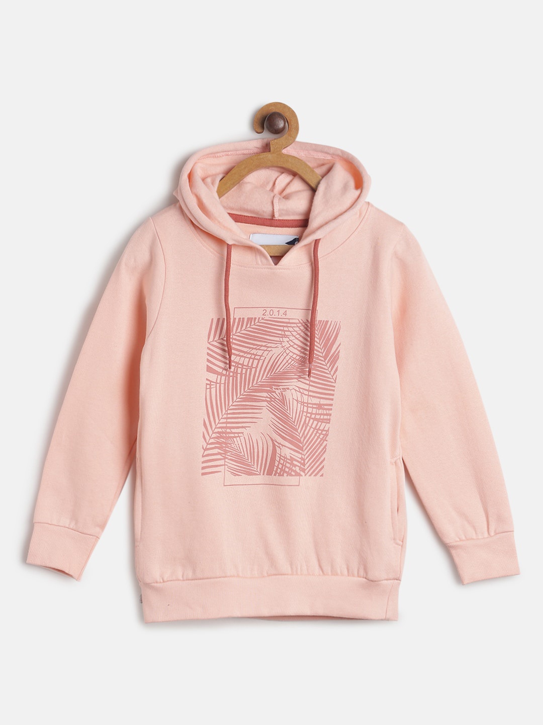 TALES & STORIES Boys Peach-Coloured Printed Hooded Sweatshirt
