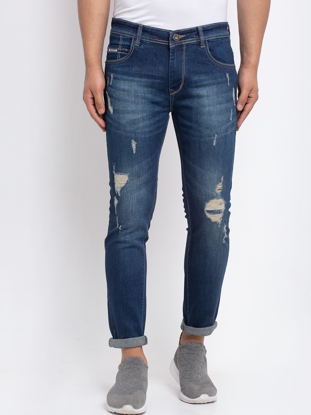 Rodamo Men Blue Slim Fit Mid-Rise Mildly Distressed Jeans