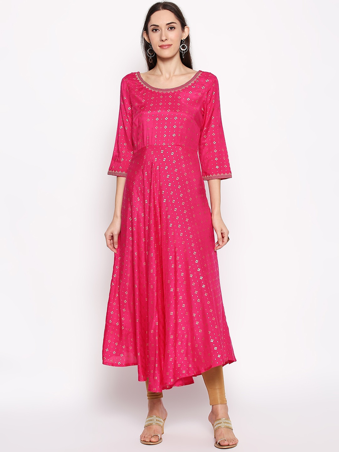 RANGMANCH BY PANTALOONS Women Fuchsia & Gold-Toned Floral Printed Anarkali Kurta
RANGMANCH BY PANTALOONS Women Fuchsia & Gold-Toned Floral Printed Anarkali Kurta