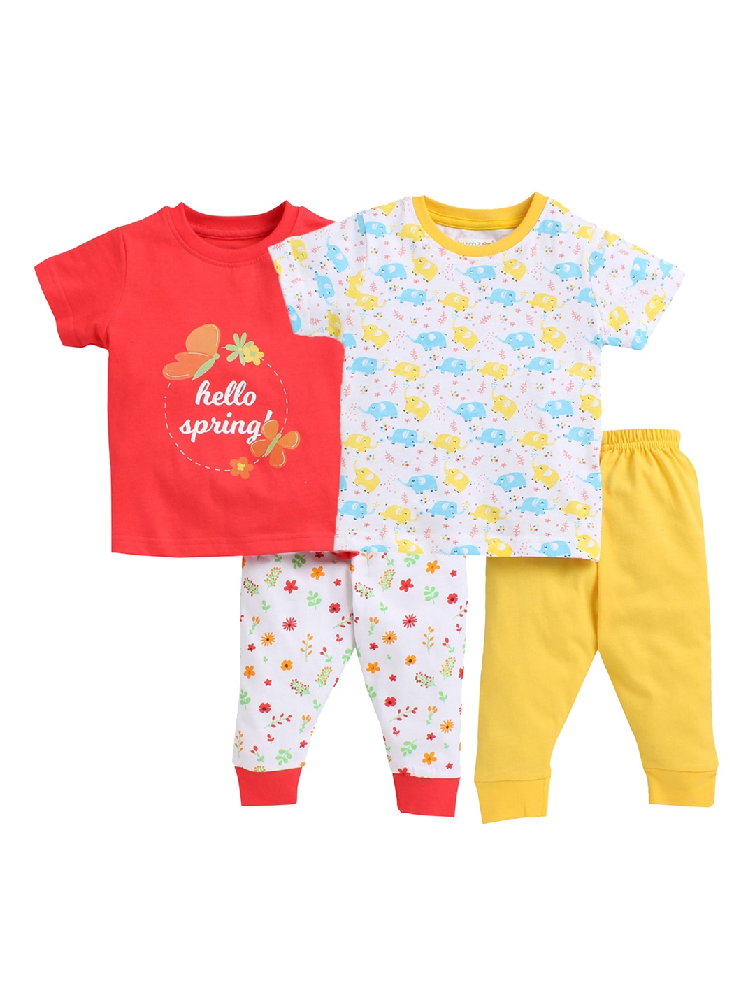 BUMZEE Kids Pack of 2 Yellow & White Printed Night suit
