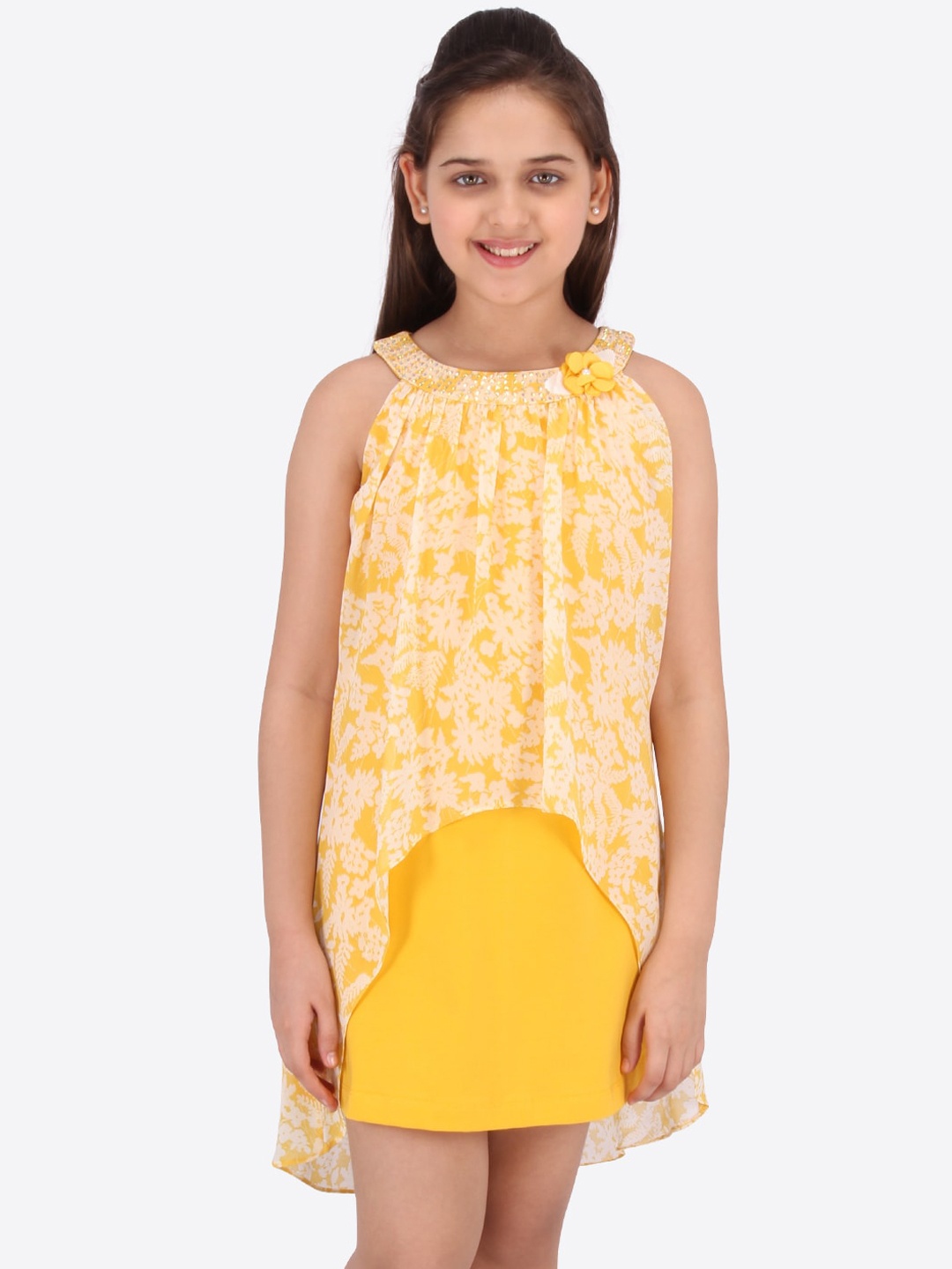 CUTECUMBER Girls Yellow Printed A-Line Dress