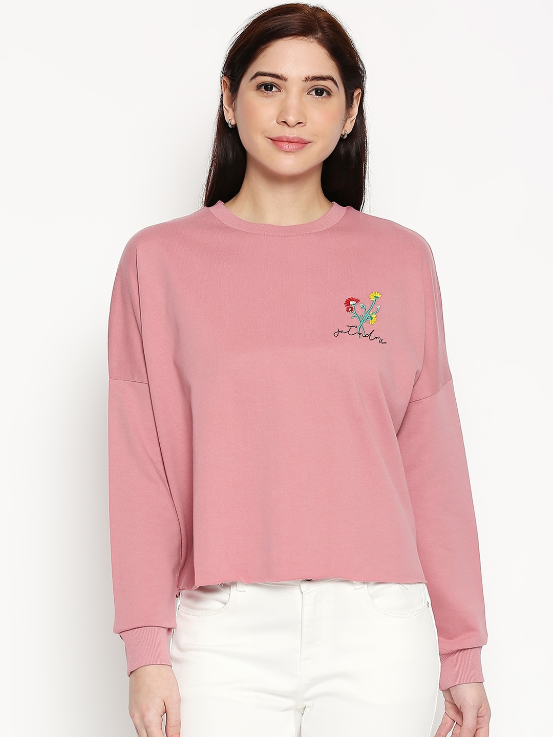 Honey by Pantaloons Women Rose Solid Cotton Sweatshirt