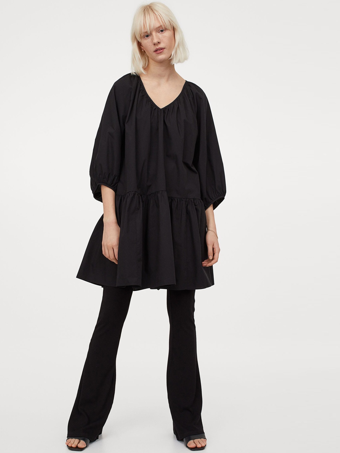 H&M Women Black Solid Airy Cotton Dress