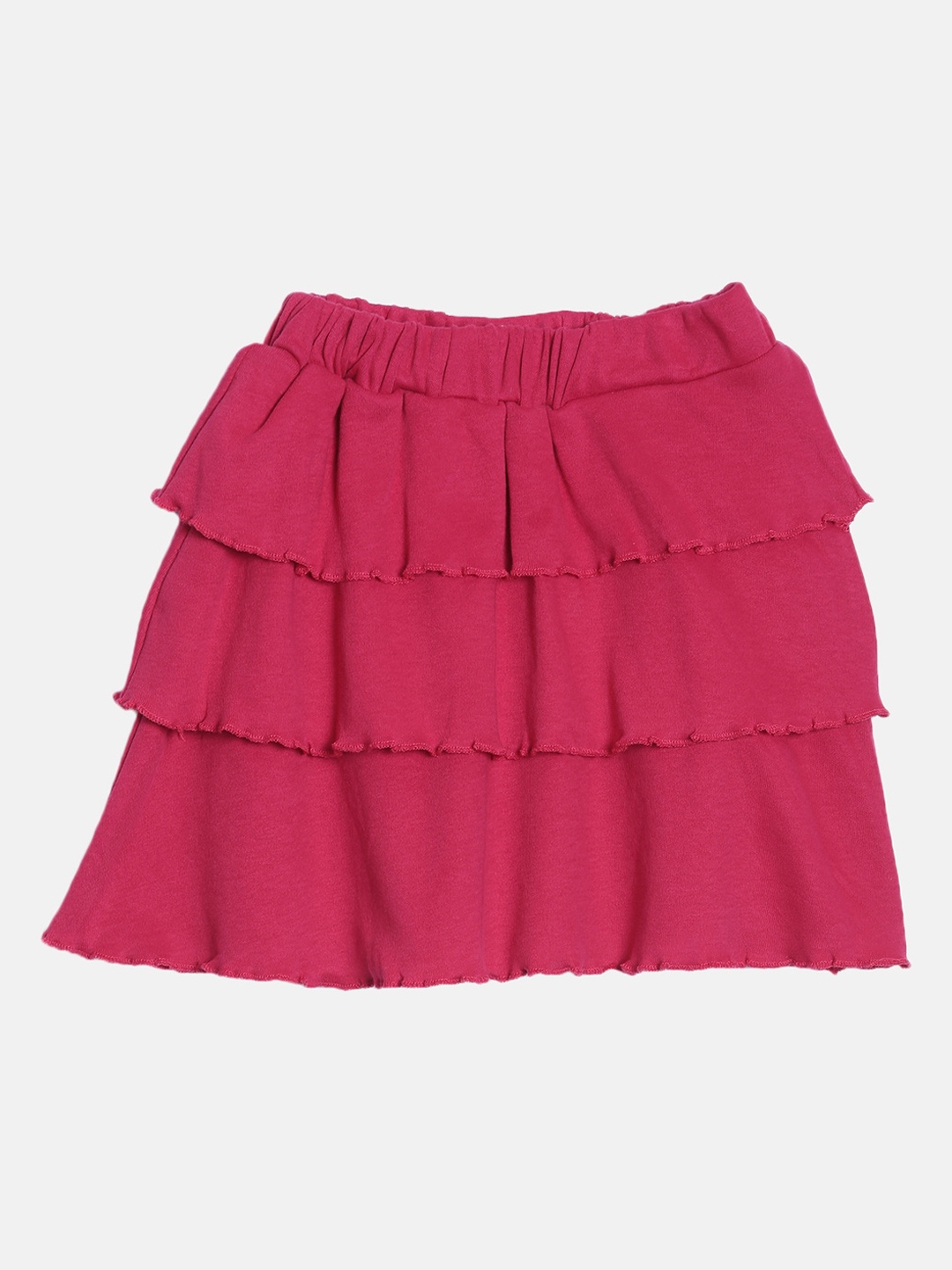 Kryptic Girls Pink Solid Tiered knee-Length Skirt
