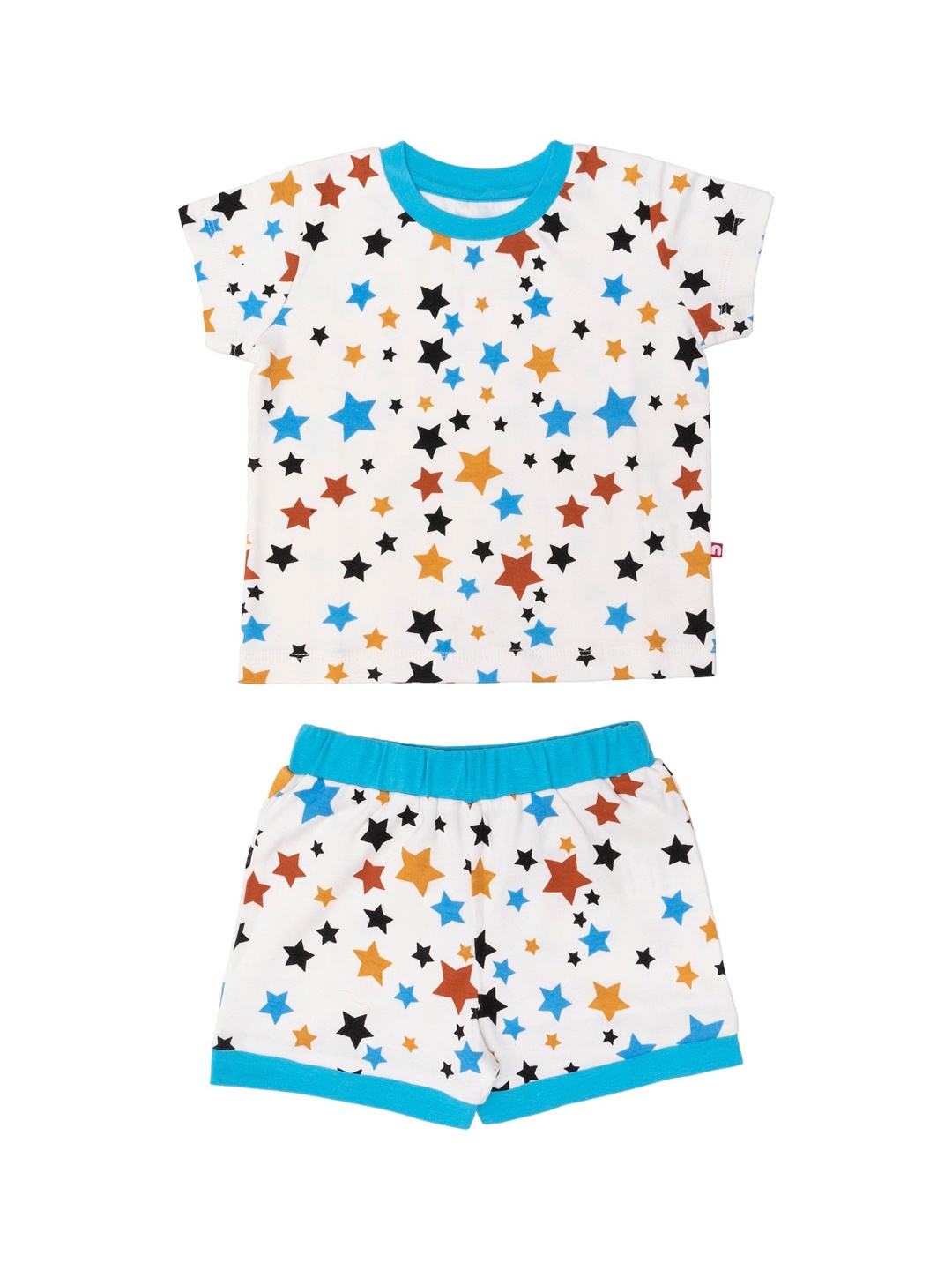 Nino Bambino Boys White & Blue Printed Organic Cotton T-shirt with Shorts