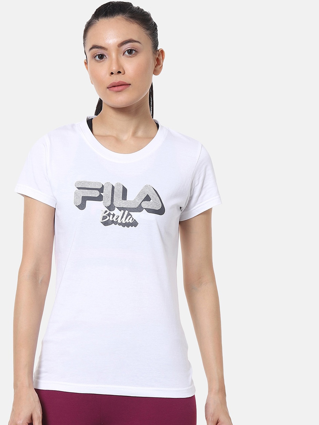 FILA Women White Printed Round Neck T-shirt