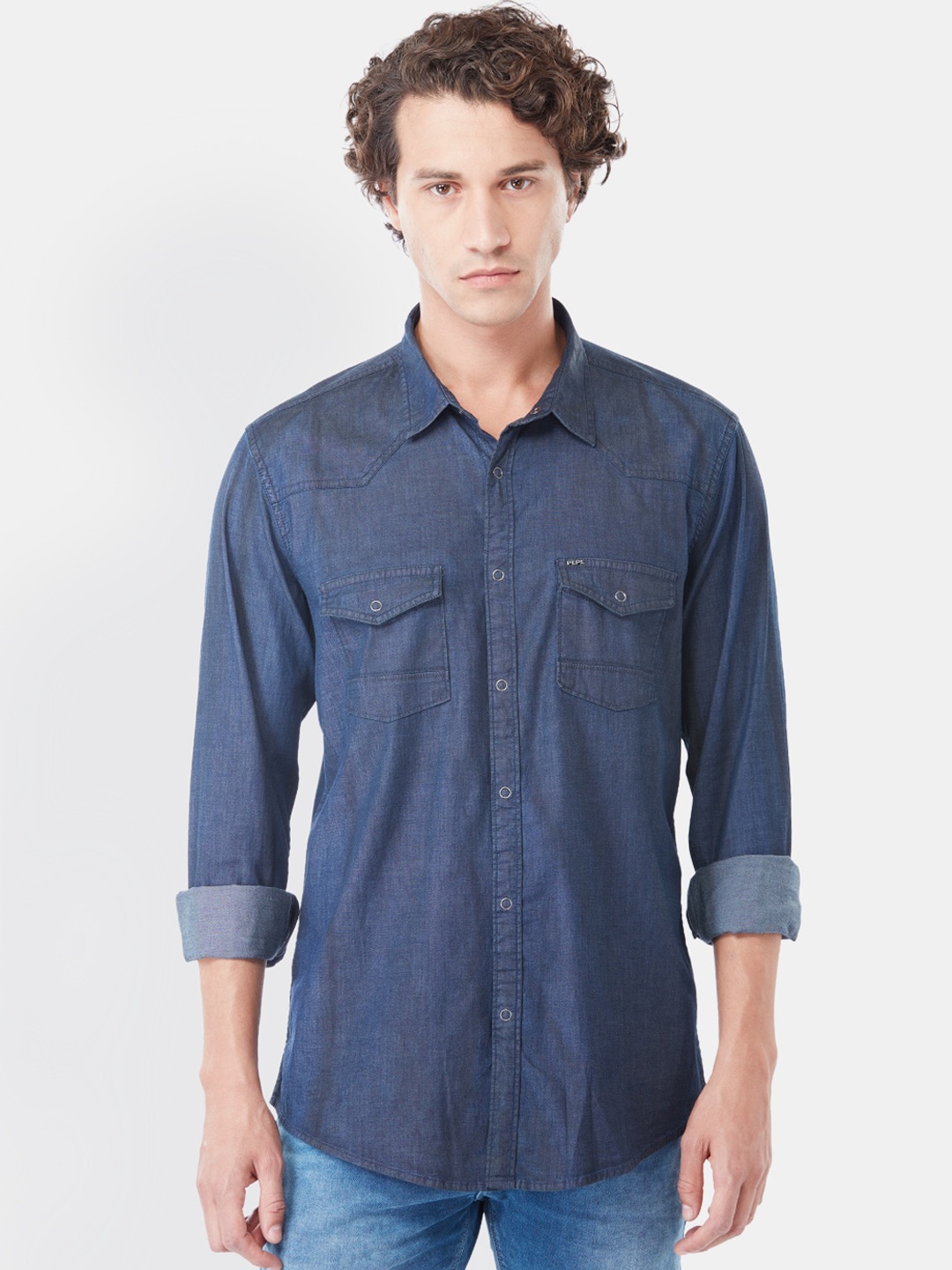 Pepe Jeans Men Blue Regular Fit Solid Casual Shirt