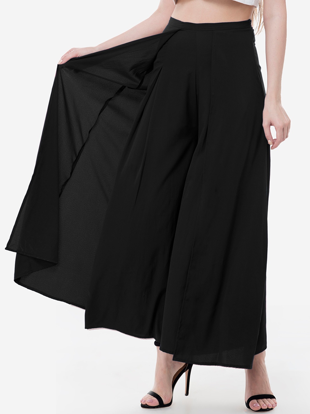 V&M Women Black Solid Flared Skirt Palazzos