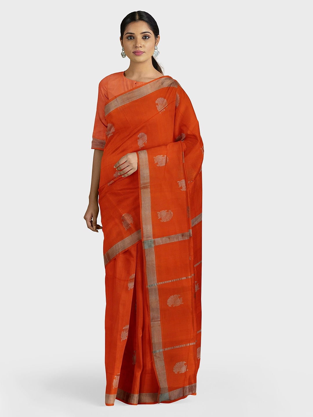 APCO Orange Pure Cotton Woven Design Venkatgiri Saree