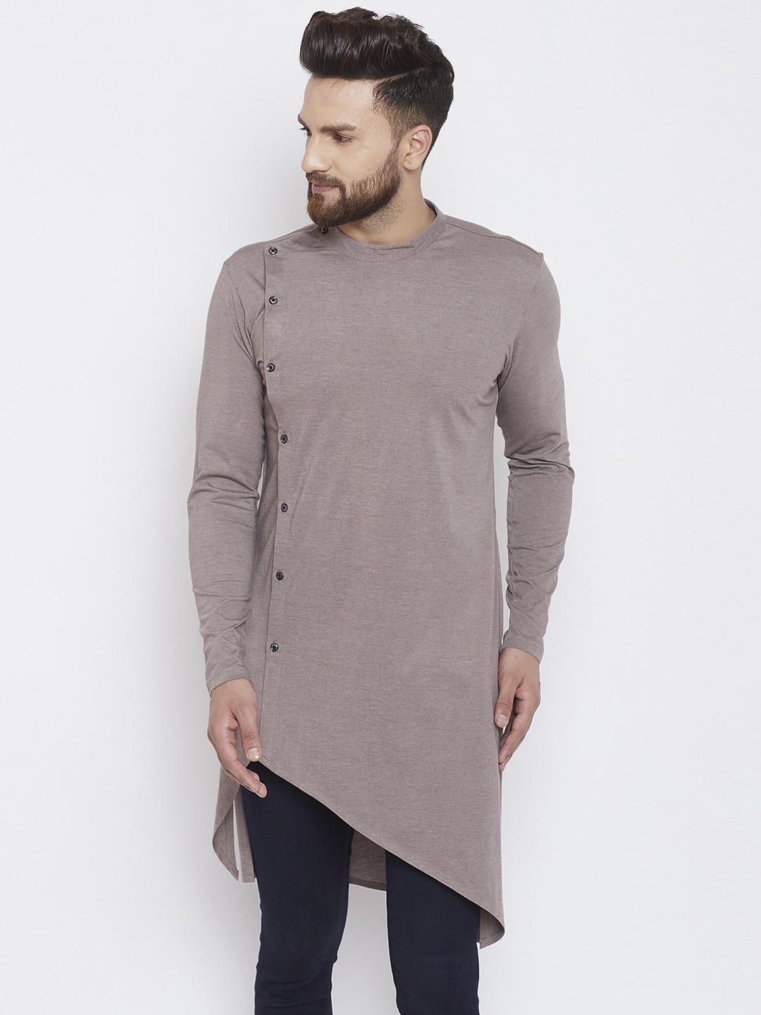 CHILL WINSTON Men Brown Mandarin Collar Angrakha A-Line Kurta