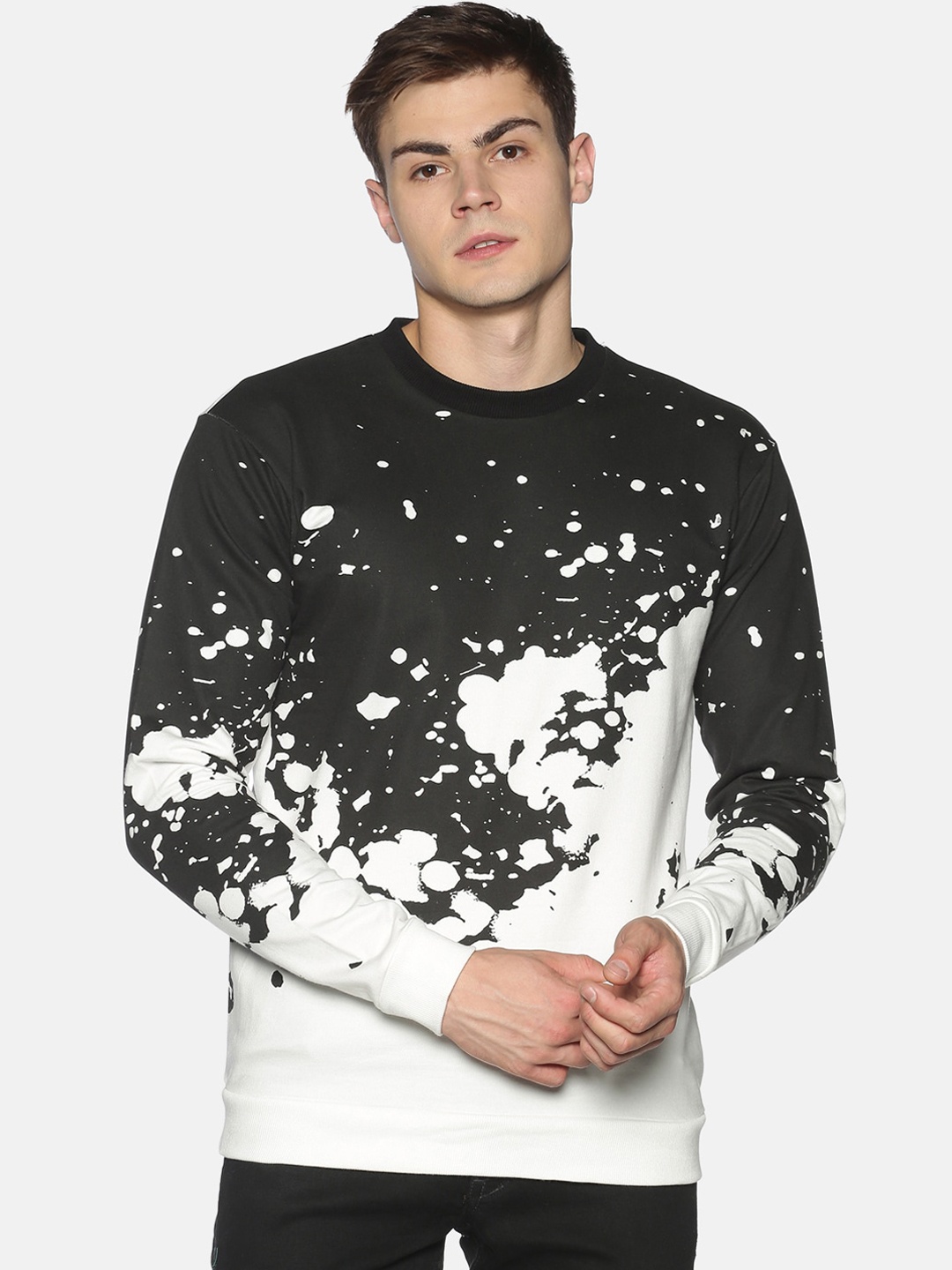 UrGear Men Black White Colourblocked Round Neck Cotton Pure Cotton T-shirt