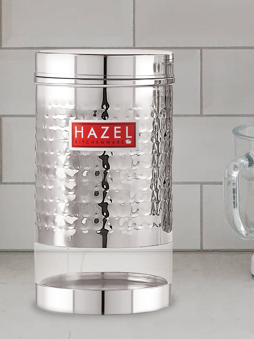 HAZEL Set Of 4 Silver-Toned & Transparent Hammered Finish Stainless Steel See-Through Canisters
HAZEL Set Of 4 Silver-Toned & Transparent Hammered Finish Stainless Steel See-Through Canisters