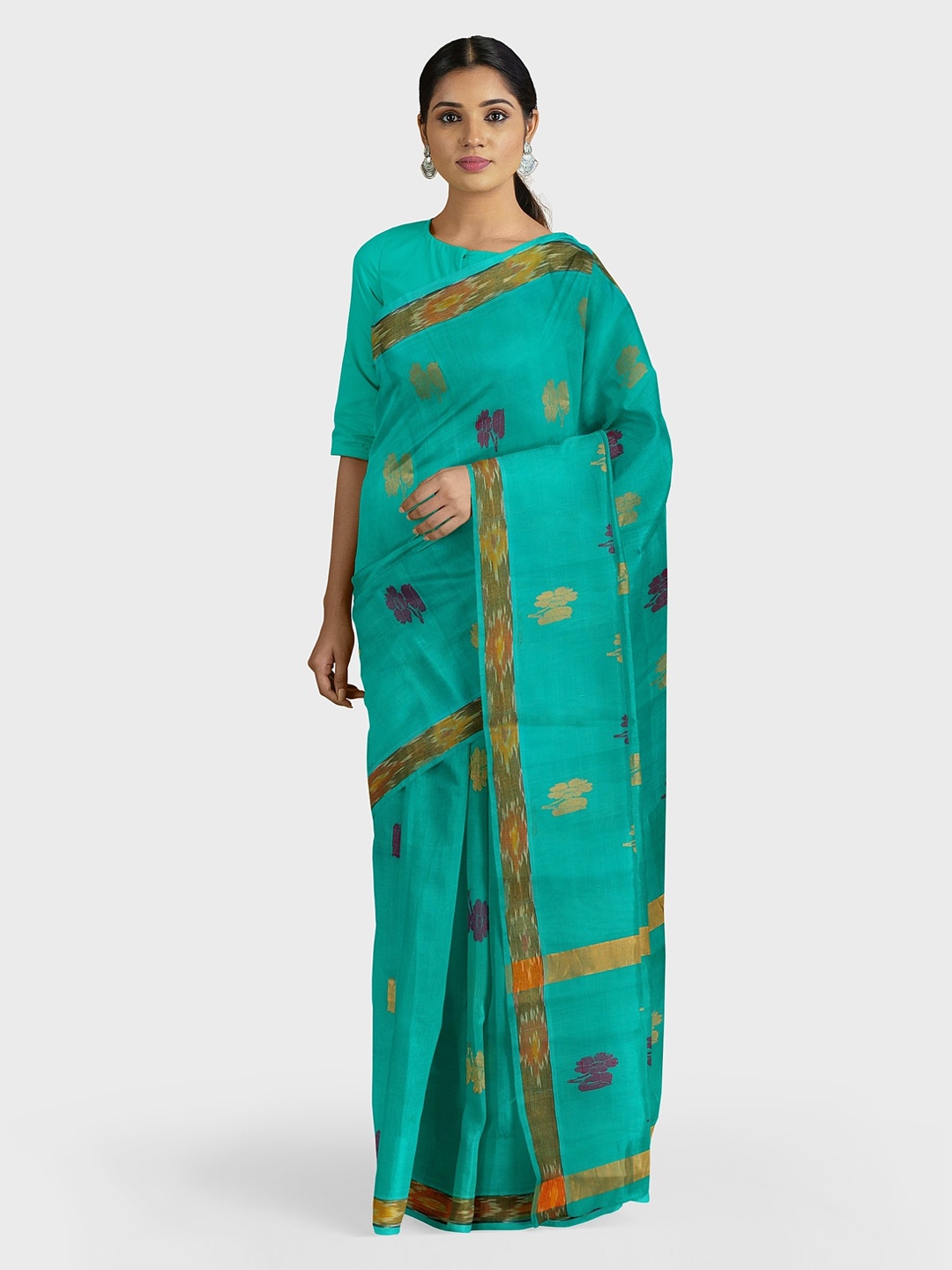 APCO Sea Green Pure Cotton Woven Design Venkatgiri Saree