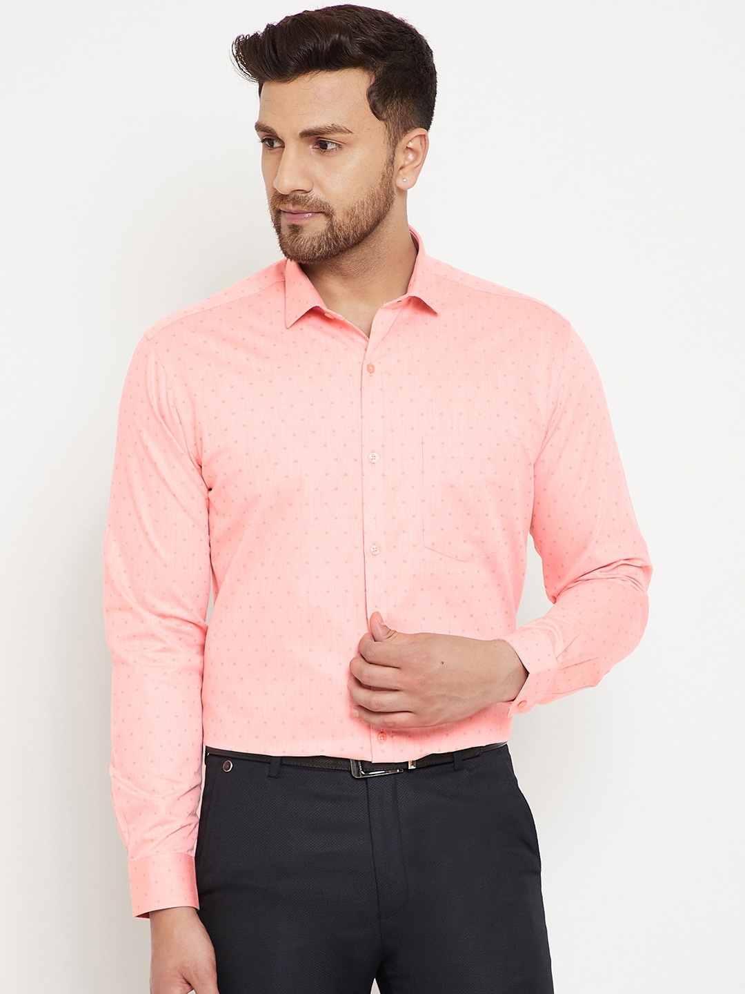 Canary London Men Peach-Coloured Slim Fit Printed Casual Shirt