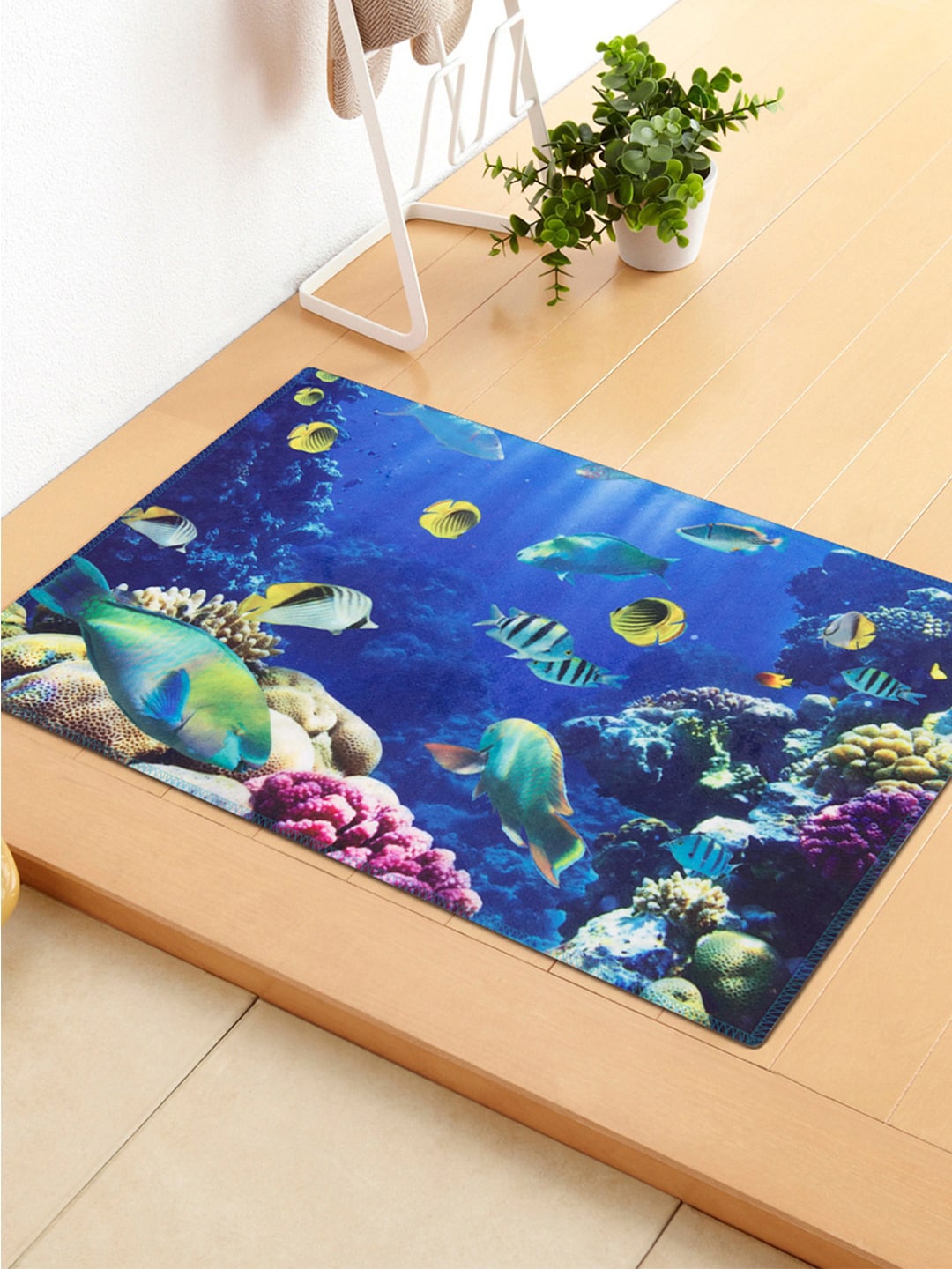 Story@home Blue & Yellow Printed Anti-Skid Doormat