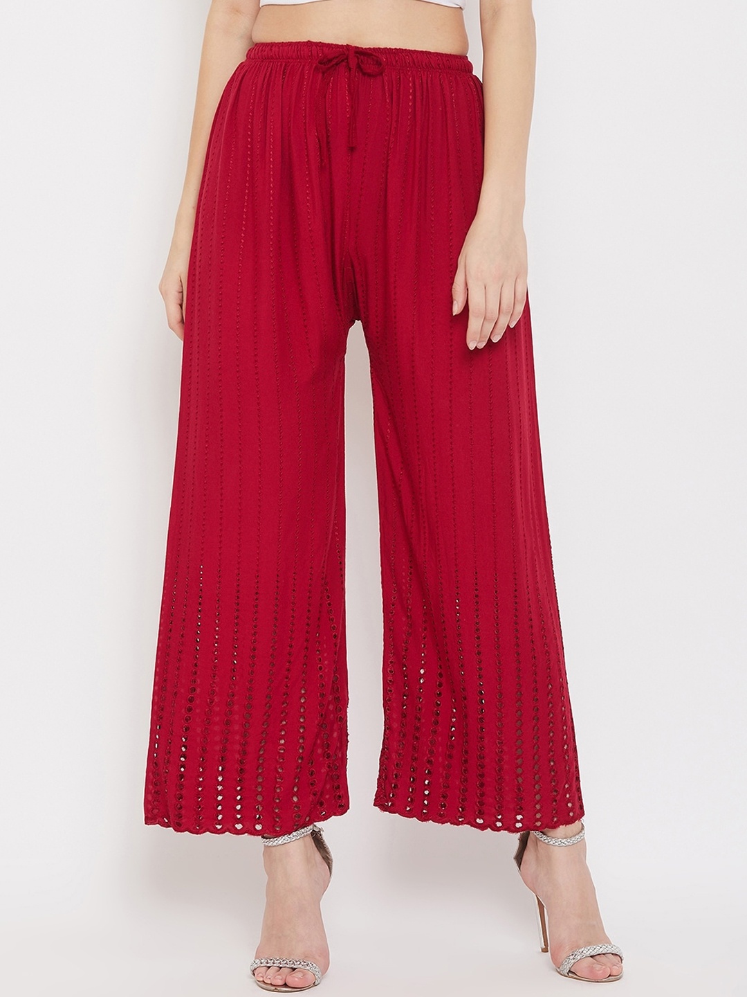 Clora Creation Women Maroon Solid Straight Palazzos