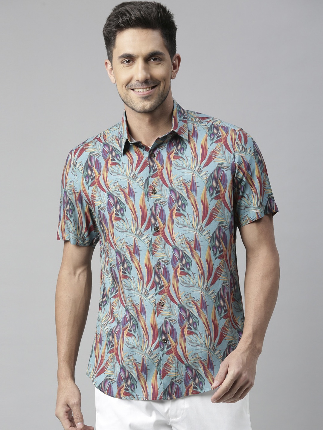 RARE RABBIT Men Blue Regular Fit Printed Casual Shirt