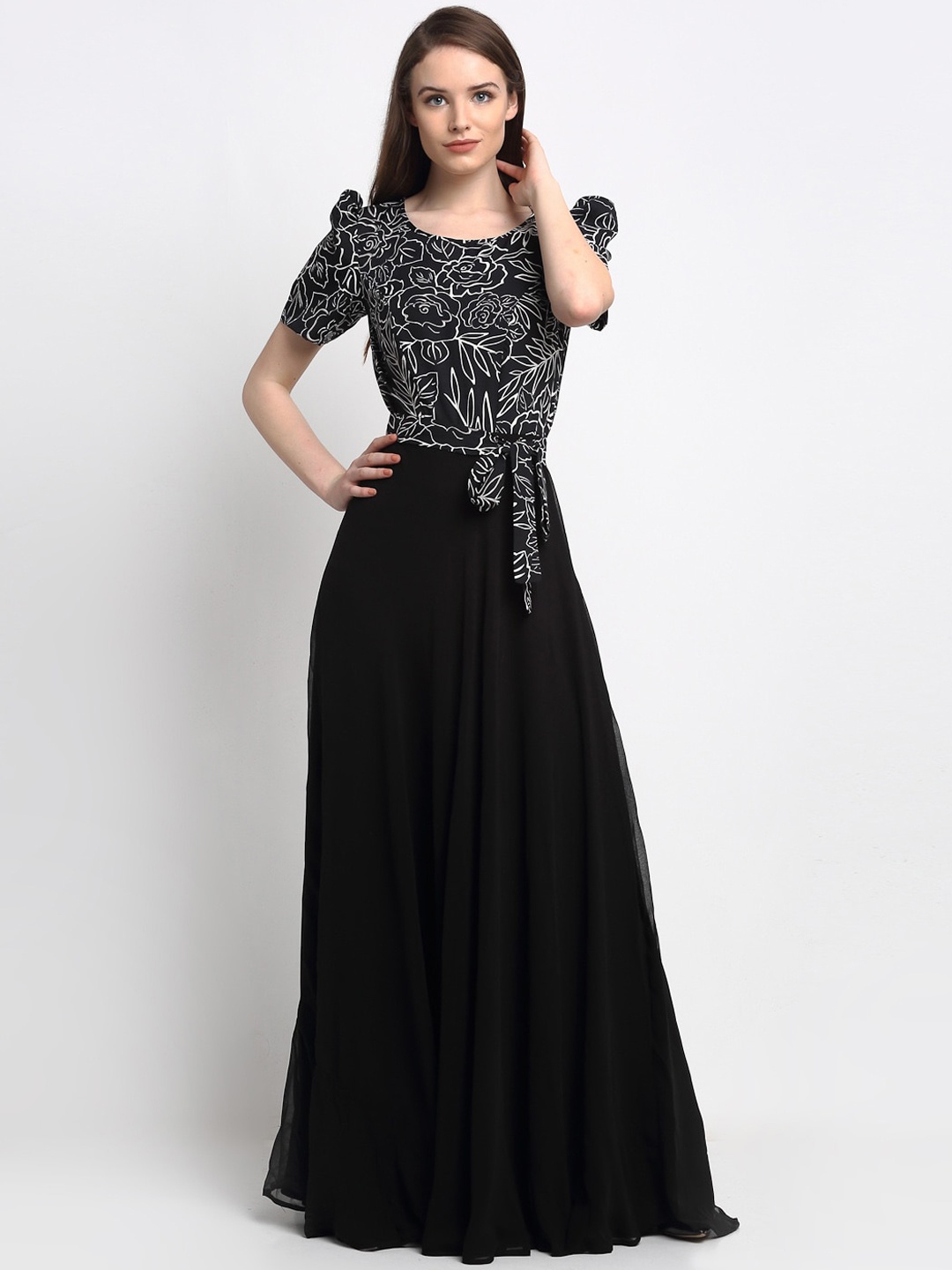 Just Wow Women Black Printed Maxi Dress