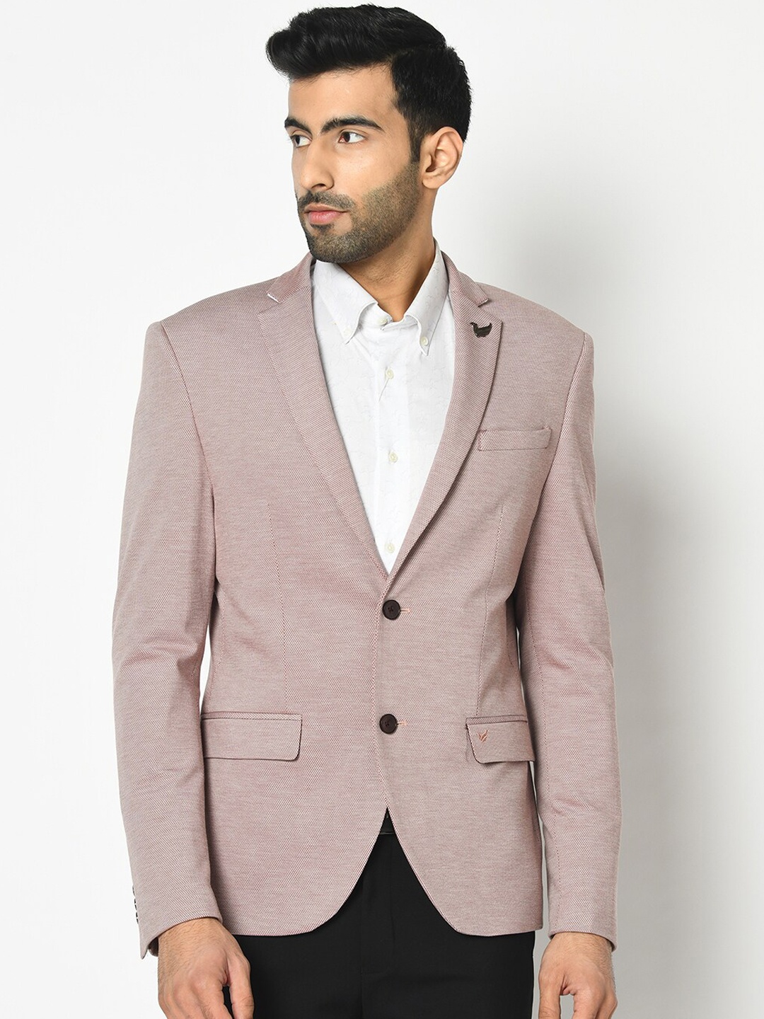 Blackberrys Men Brown Self-Design Slim-Fit Single-Breasted Formal Blazer