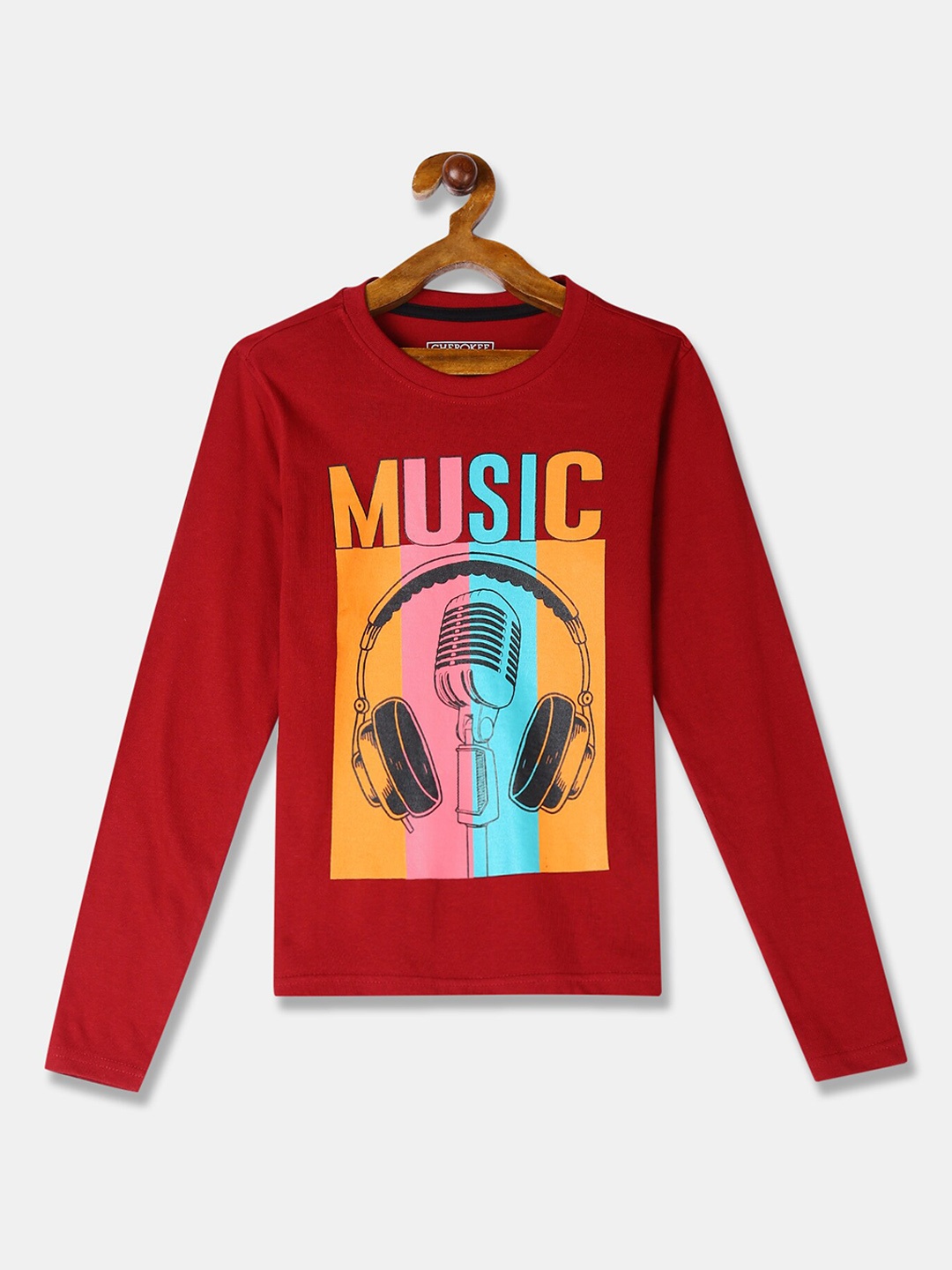 Cherokee Boys Maroon Printed Round Neck T-shirt