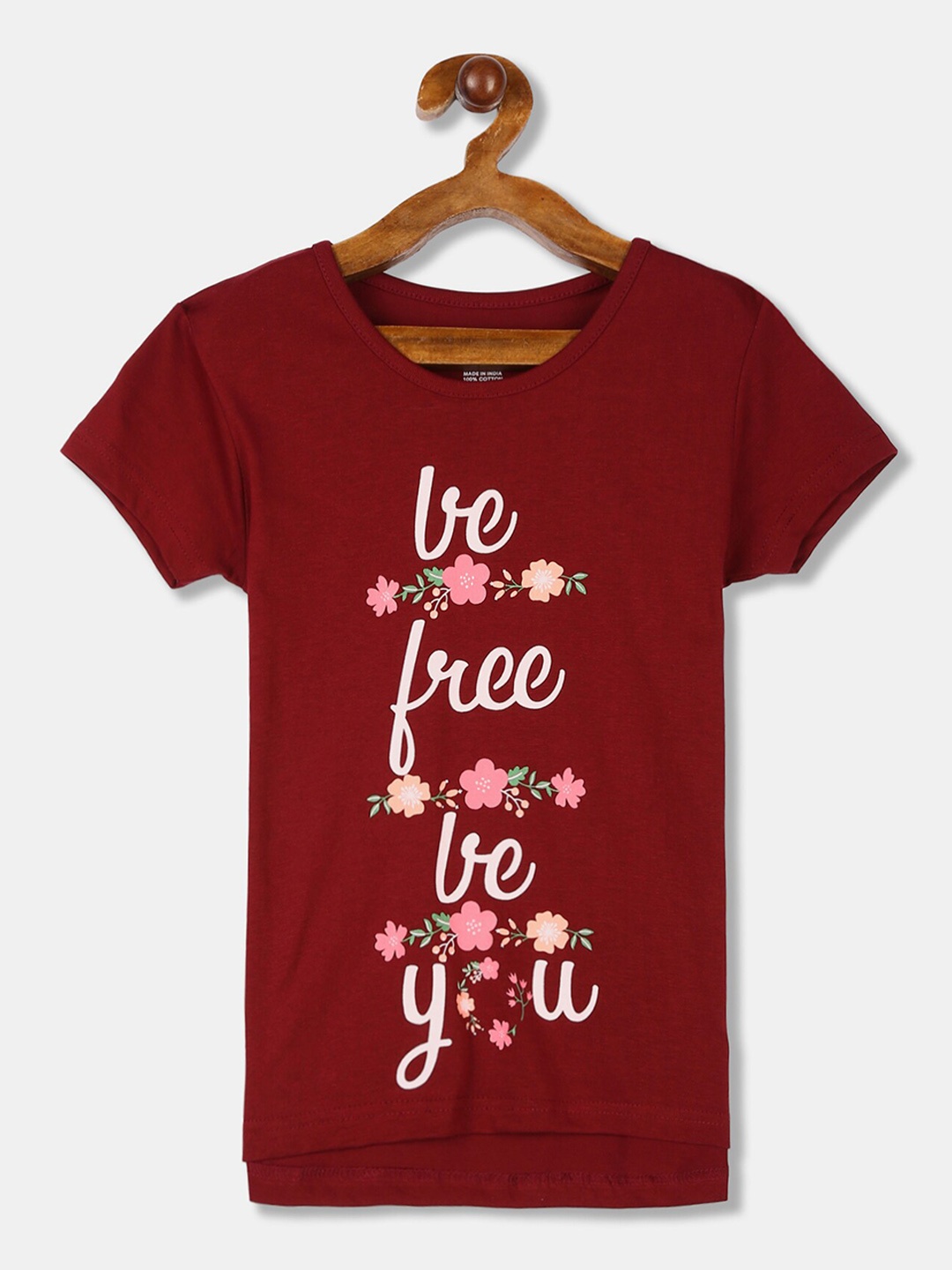 Cherokee Girls Maroon & White Printed Round Neck T-shirt
